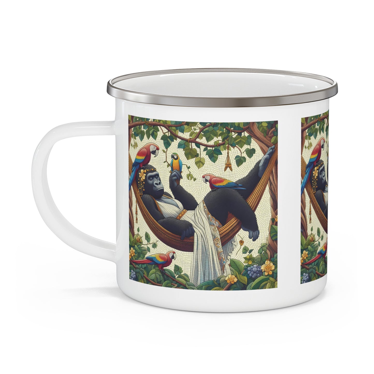 Relaxing Gorilla in Hammock Enamel Camping Mug