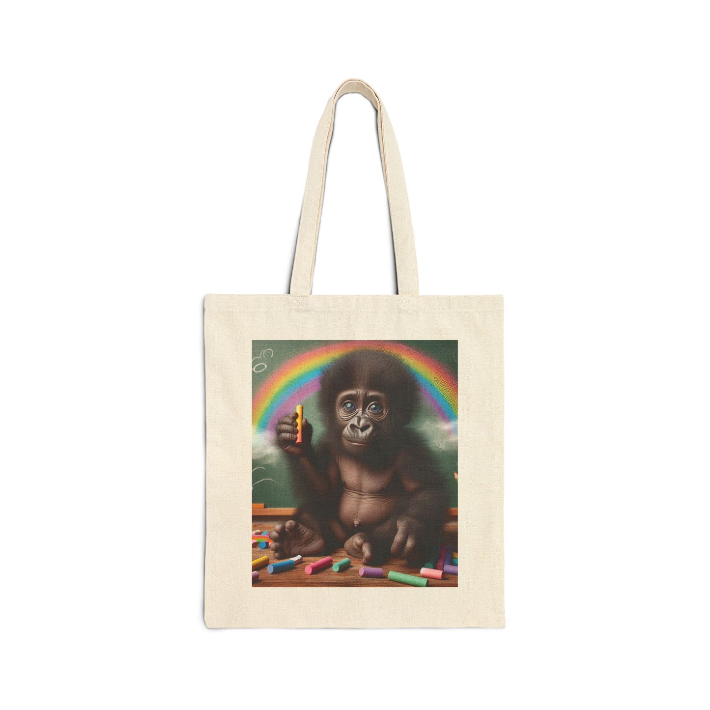 Encourage your child's creativity and love for art with this charming canvas tote bag featuring an adorable baby monkey drawing a colorful rainbow. A fun bag for young artists to explore their artistic talents and let their imagination run wild. BUY NOW! (SK Superb)
