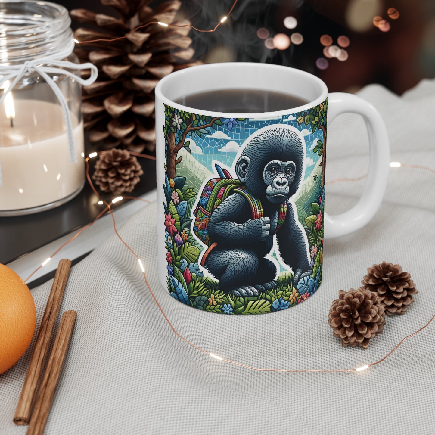 Kids' 11oz Mug with Backpacking Monkey for Adventure Exploration
