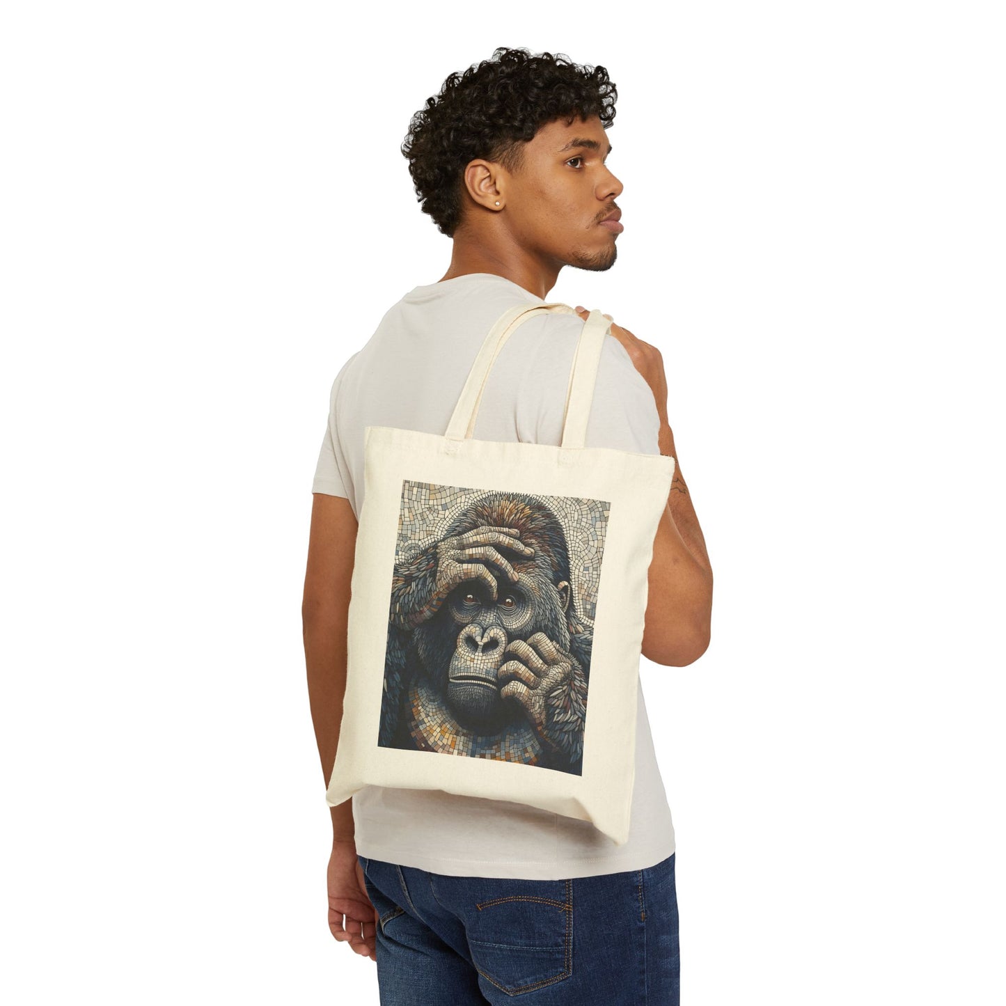 Sweet Demure Gorilla Mosaic Canvas Tote Bag - Artistic Animal Tote