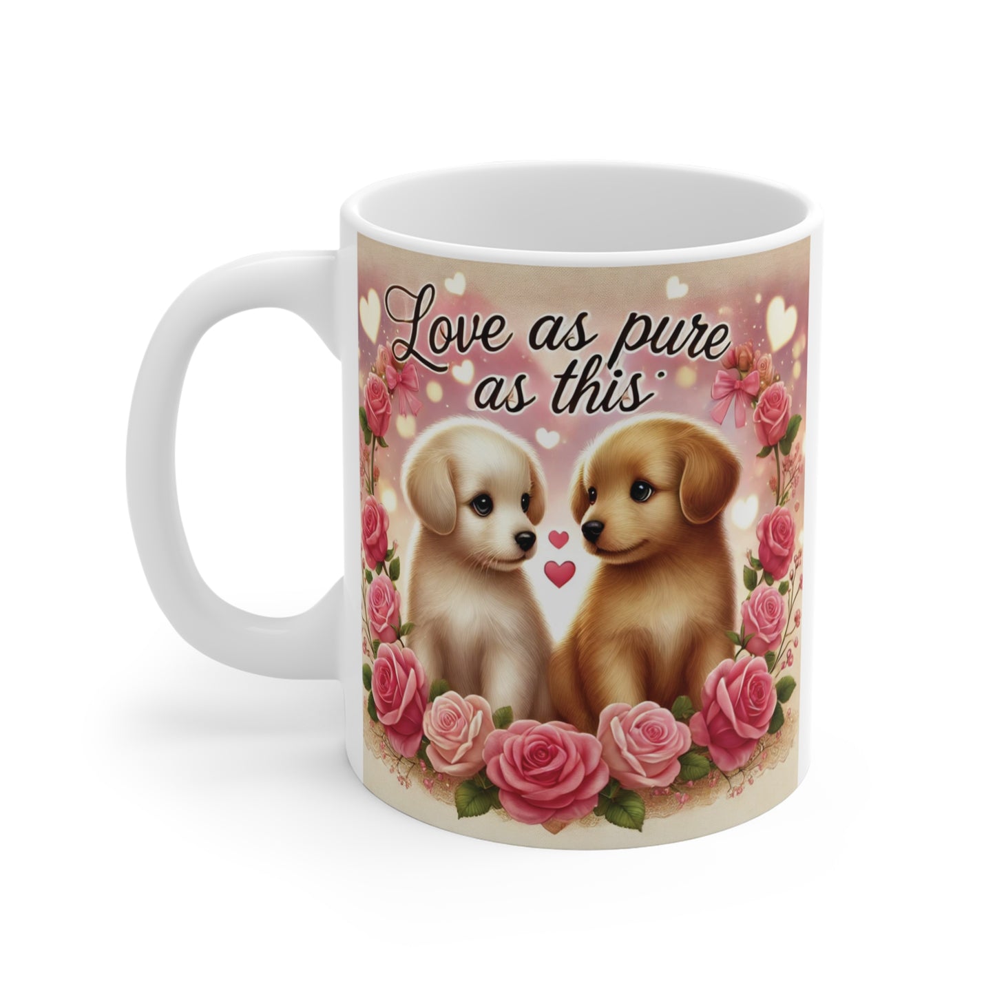 Our adorable puppies 'Love as Pure as This' 11oz ceramic mug. Ideal gift for dog lovers, couples, or romantic occasions for any special moment. BUY NOW!