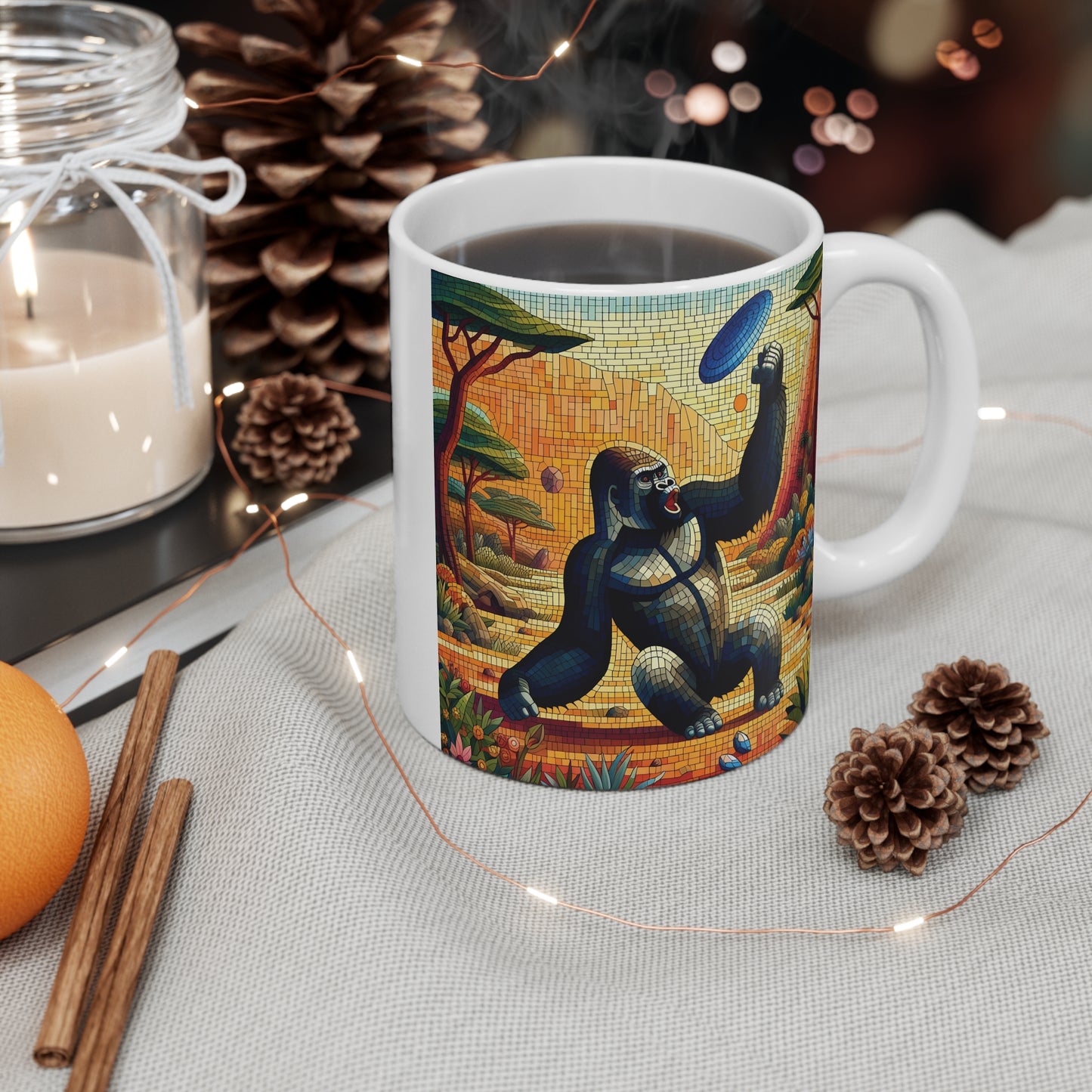 Nature Animal Gorilla Playing Frisbee 11oz Mug Mosaic Art