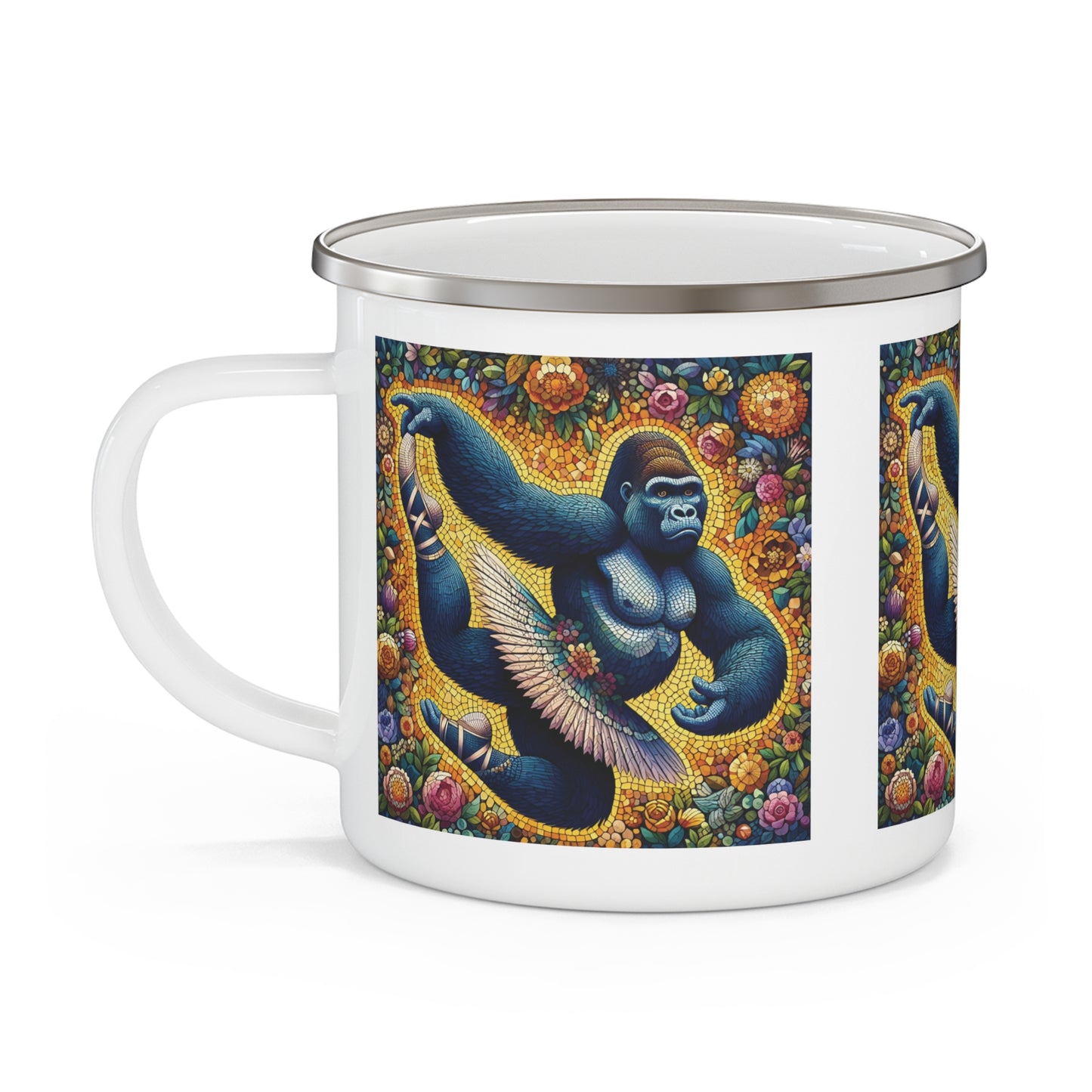 Graceful Mosaic Art Gorilla Ballerina Enamel Camping Mug – Gift for Ballet Dancer