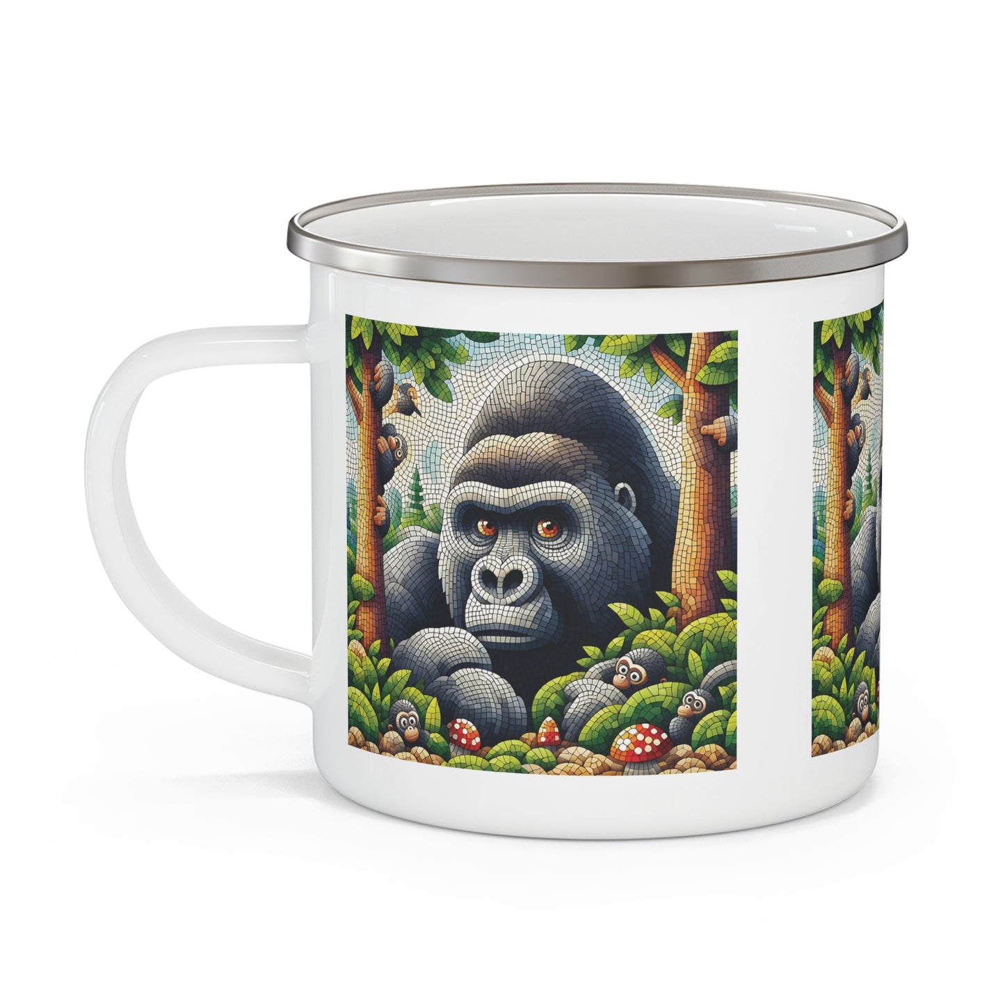 Enchanting Forest Gorilla Mosaic Enamel Camping Mug