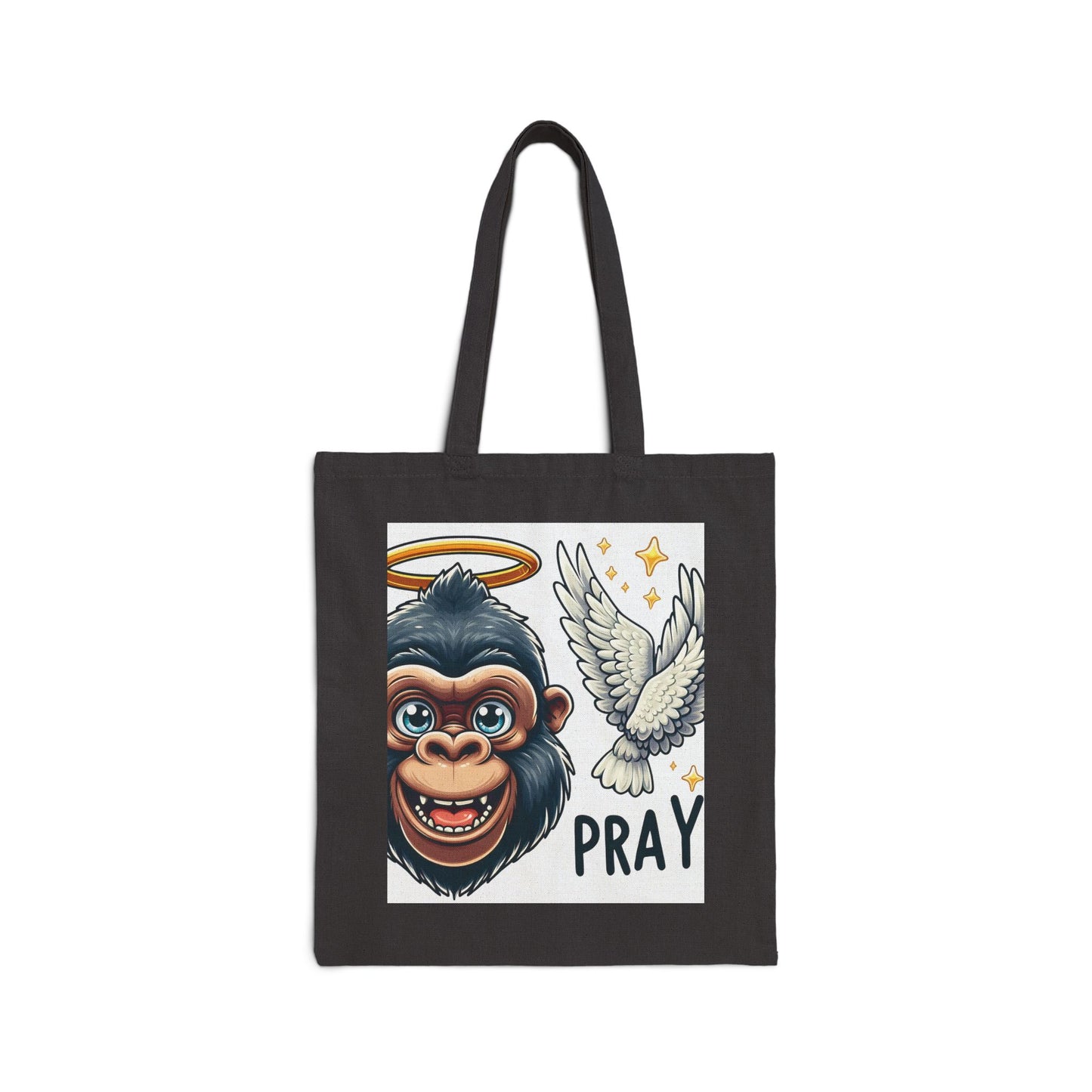 Embrace the blend of cuteness and spirituality with our Angel Gorilla "Pray" Canvas Tote Bag. A practical, stylish cartoon-style tote for those who cherish whimsy and inspiration. The "PRAY" message adds hope and encouragement, an ideal accessory for daily use. BUY NOW! (SK Superb)