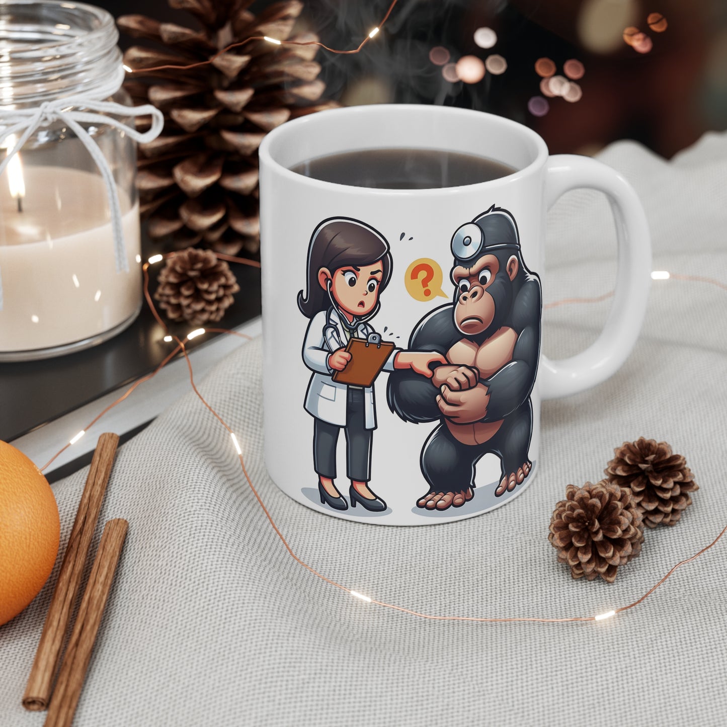 Cartoon Gorilla and Doctor Humor 11oz Mug - Medical Theme
