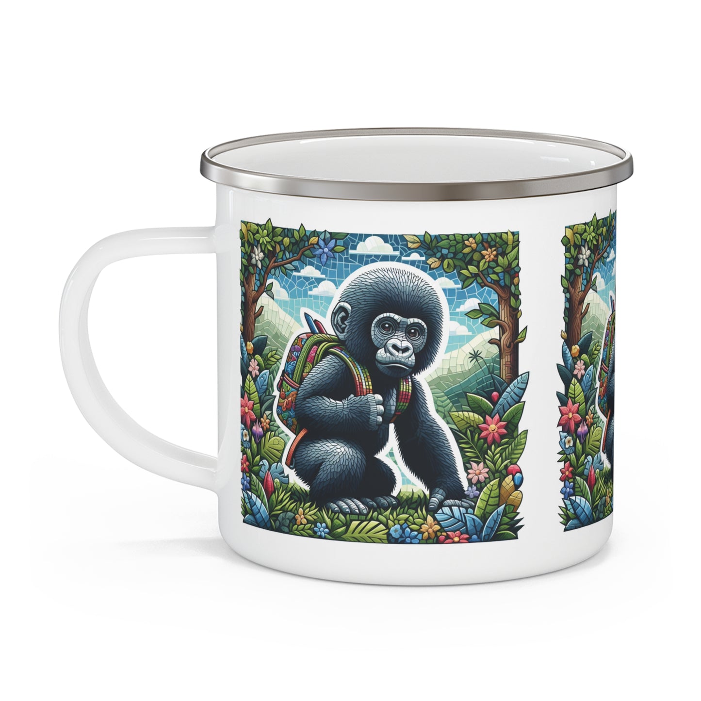 Baby Monkey Outdoor Adventure Enamel Camping Mug