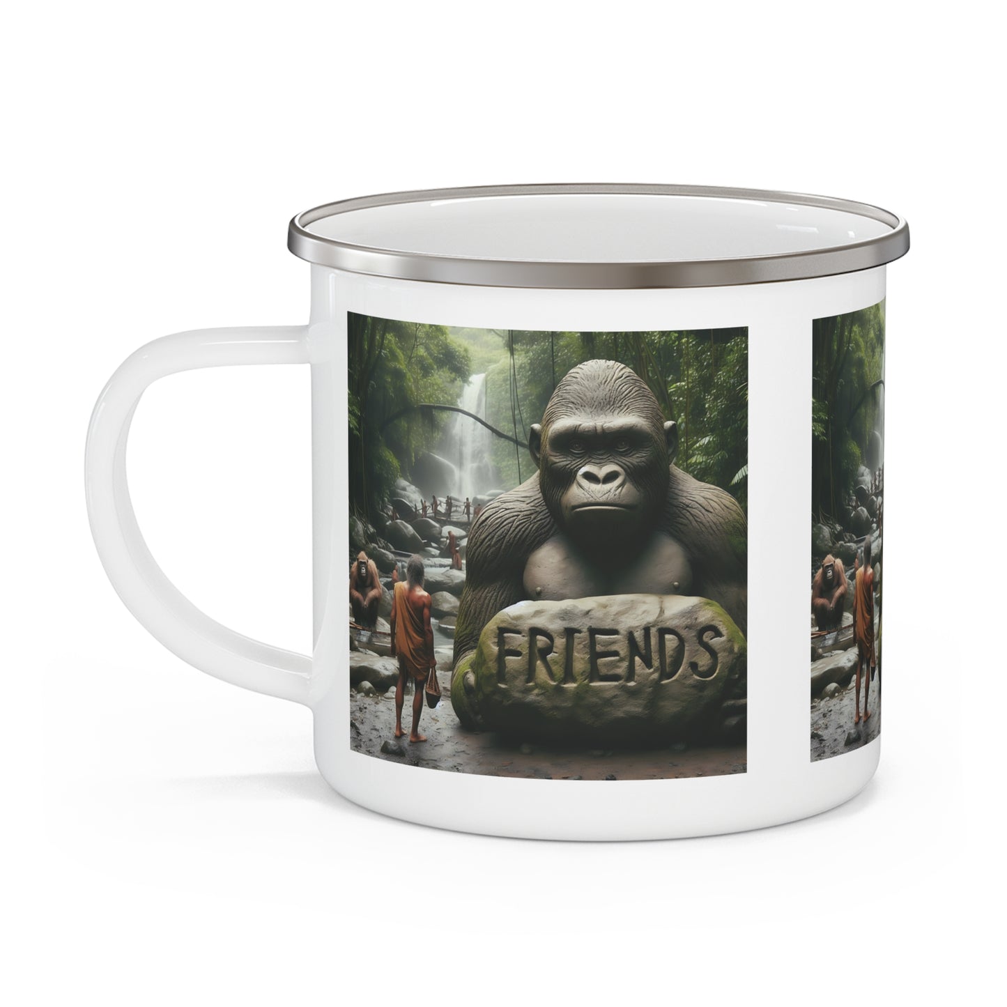 Gorilla & Stone Age Human Friends Enamel Camping Mug