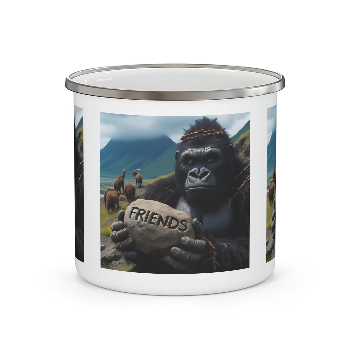 Gorilla Wildlife Friendship Enamel Camping Mug