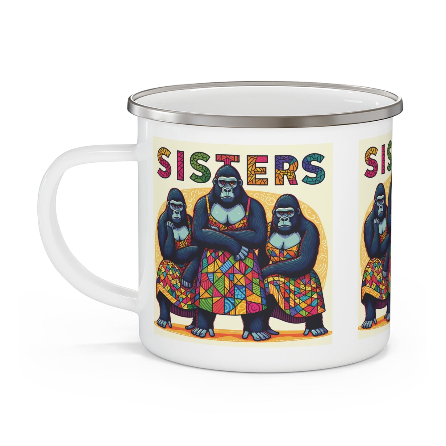Mosaic Style "Sisters" Gorilla Enamel Camping Mug