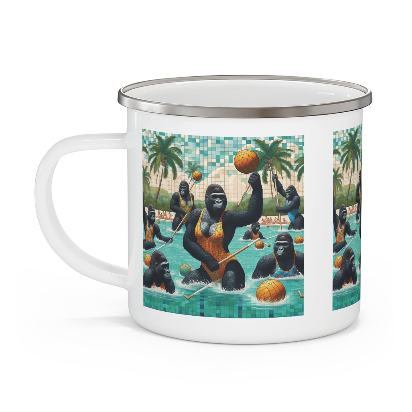 Female Gorilla Water Polo Enamel Camping Mug