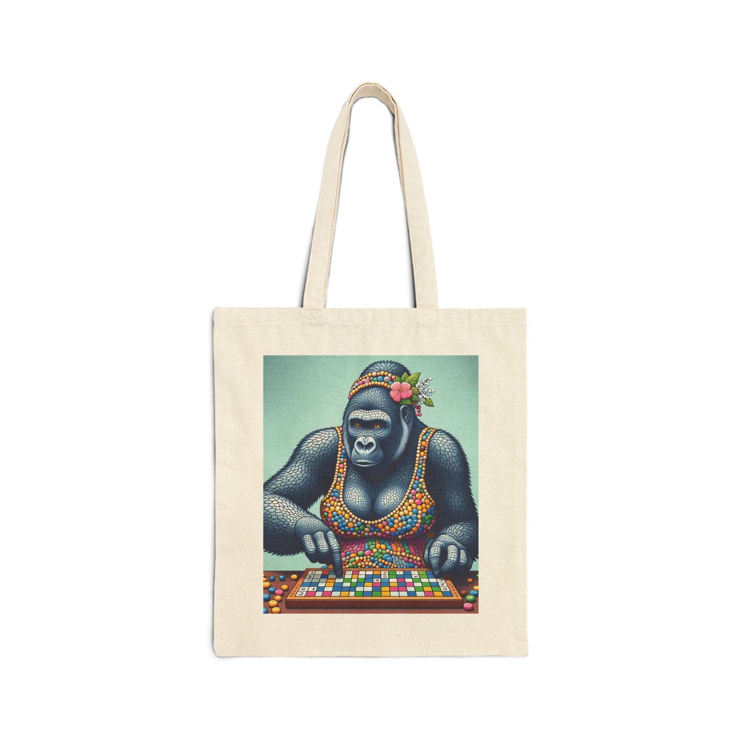 Animal Art Chic Gorilla Scrabble Player Canvas Tote Bag