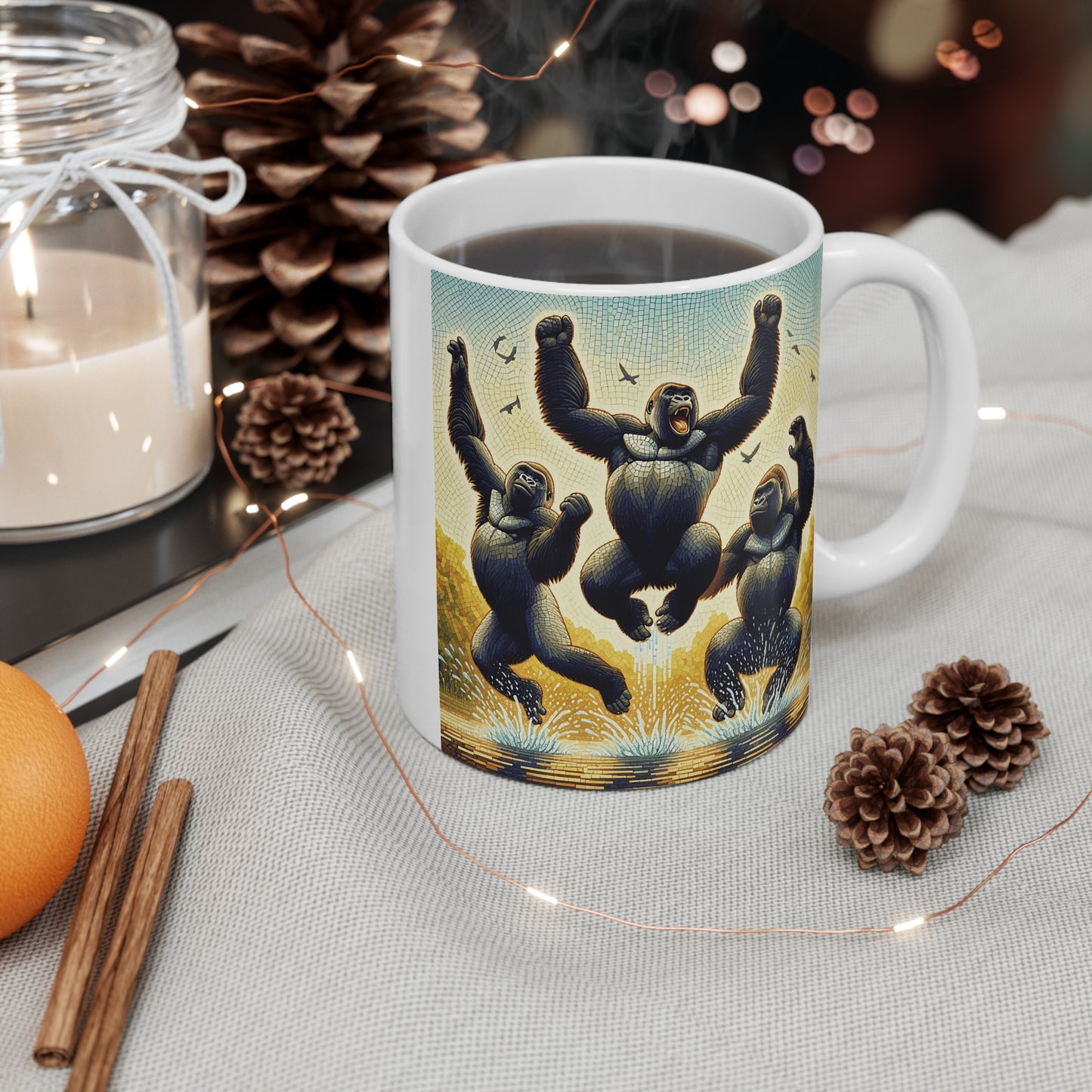 Dynamic Mosaic Gorilla Trio 11oz Mug - Gorilla/Wildlife Theme