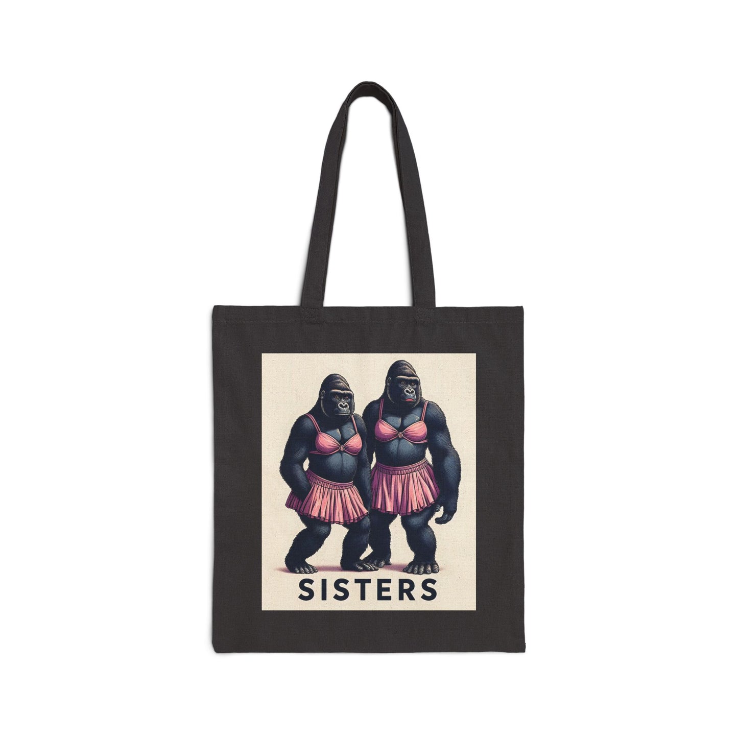 Vintage 'Sisters' Gorilla Canvas Tote Bag - Unique Animal Art, Eco-Friendly