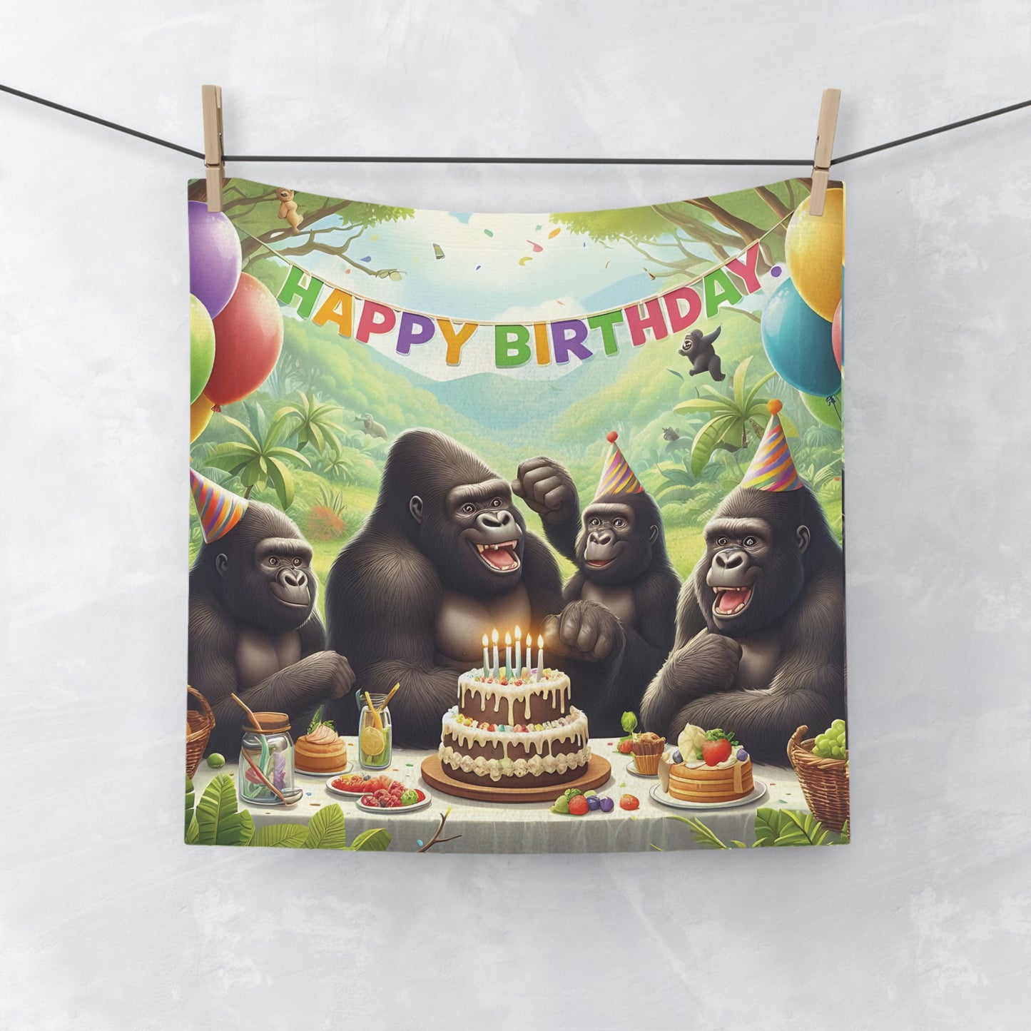 Make every birthday extra special with our "Fun Gorilla Birthday Party Celebration Face Towel." A face towel that is both functional and decorative. A quirky gift for animal lovers, and anyone who enjoys unique home decor. Ideal for bathroom, kitchen, gym, or travel. BUY NOW! (SK Superb)