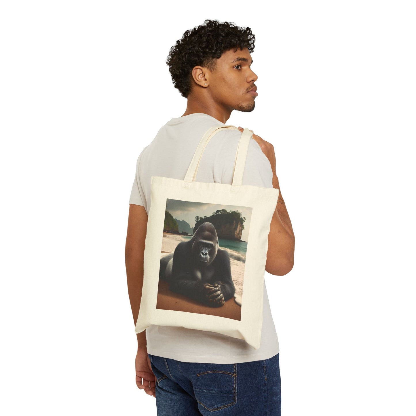 Relaxing Gorilla Beach Scene Canvas Tote Bag