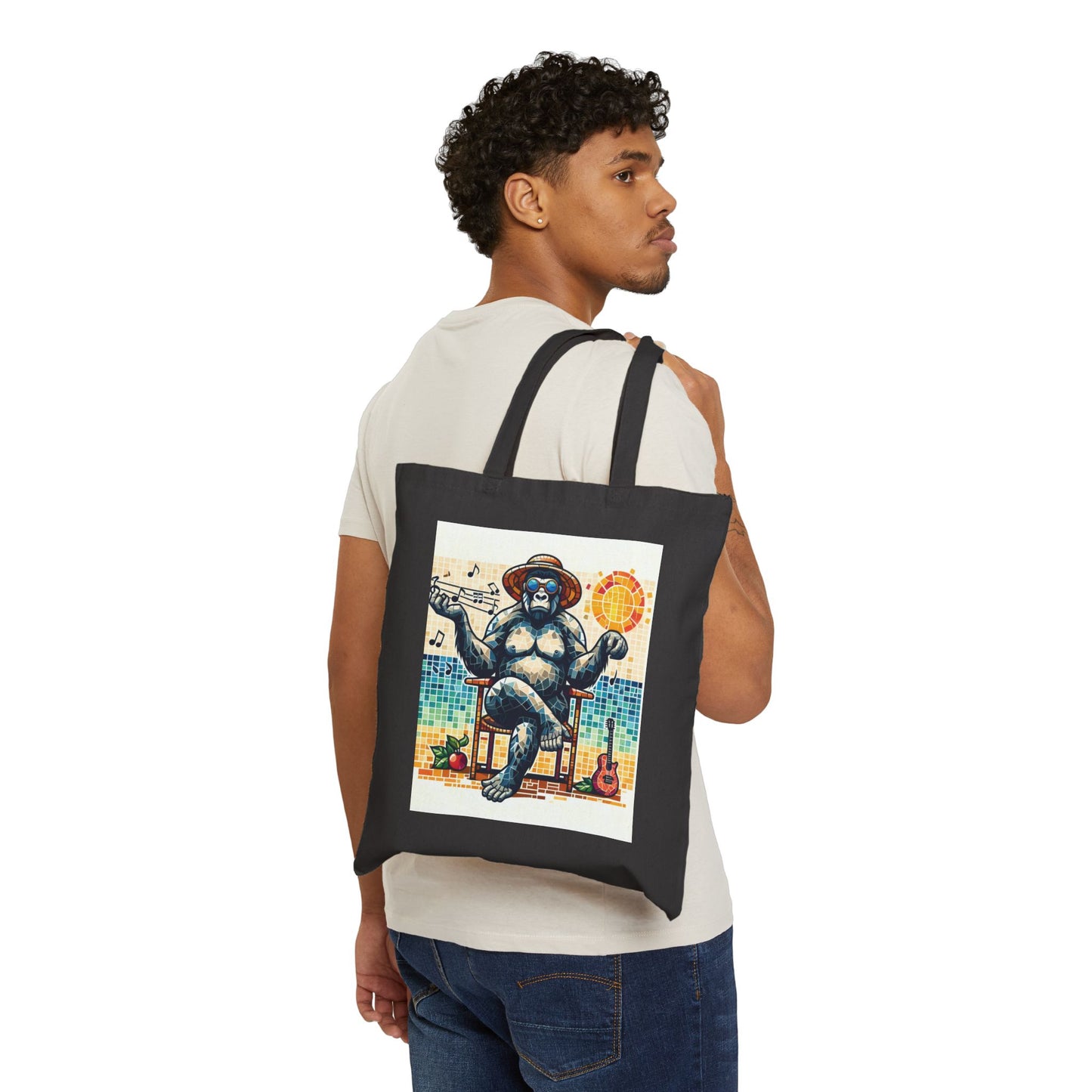 Relaxing Mosaic Gorilla Holiday Canvas Tote Bag - Beach & Music Lover's Accessory