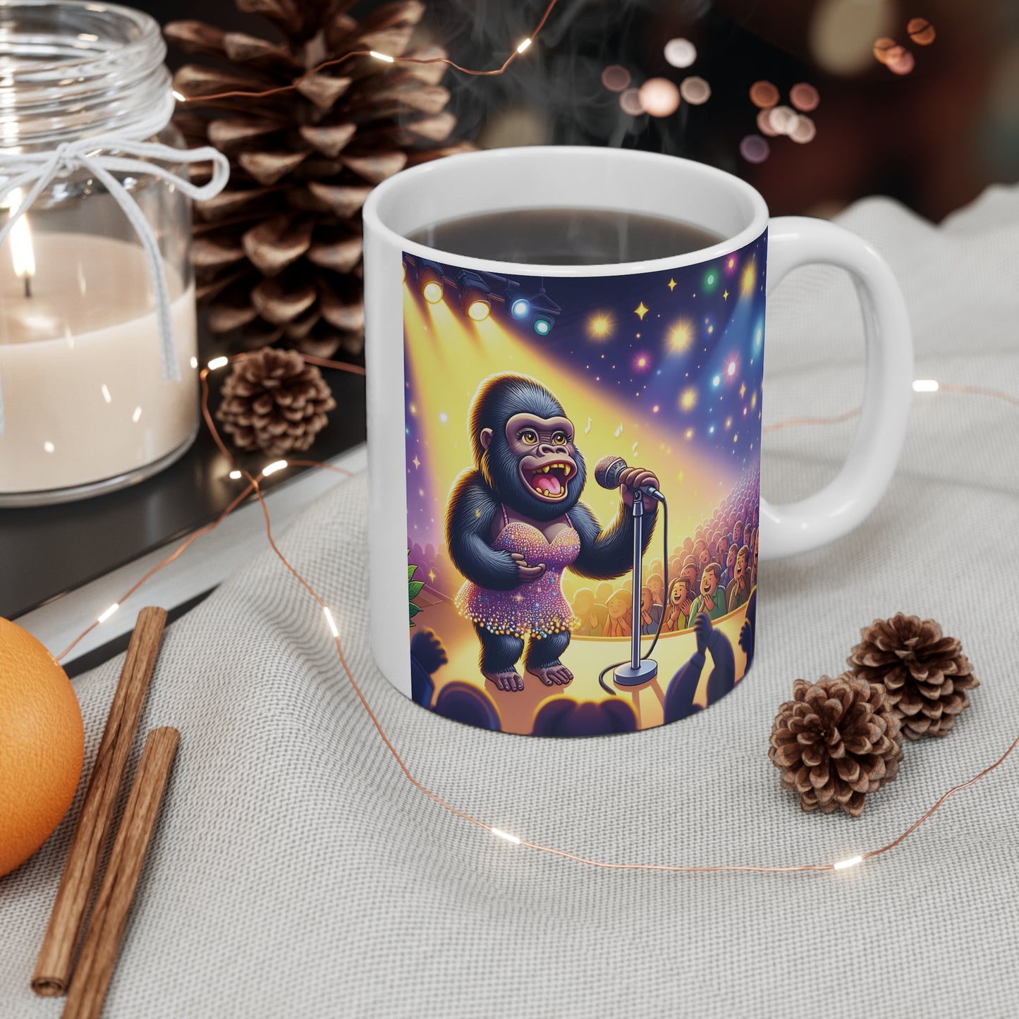 Cartoon Gorilla Diva Stage Singer 11oz Mug - Animal and Music Lovers