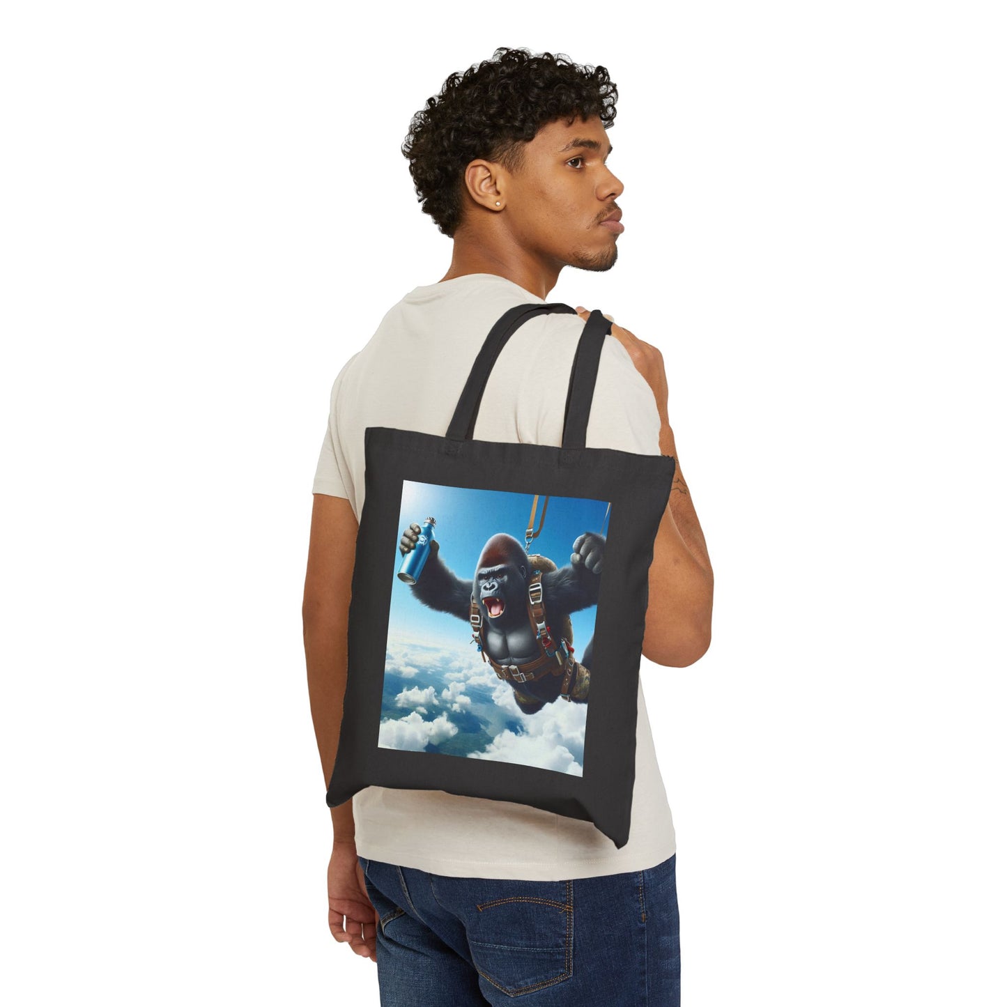 Excited Gorilla Parachuting Canvas Tote Bag - Outdoor Theme