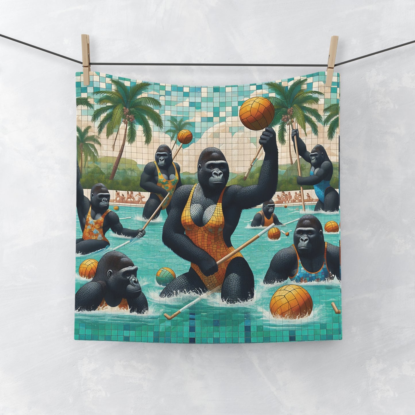 Enhance your sports experience with our "Gorilla Water Polo Game Face Towel" – a perfect blend of functionality and fun! A mosaic-style artwork for any sports lover. Ideal for gym sessions, poolside fun, or everyday use. Gift for sports/animal lovers, and anyone who loves artistic designs. BUY NOW! (SK Superb)