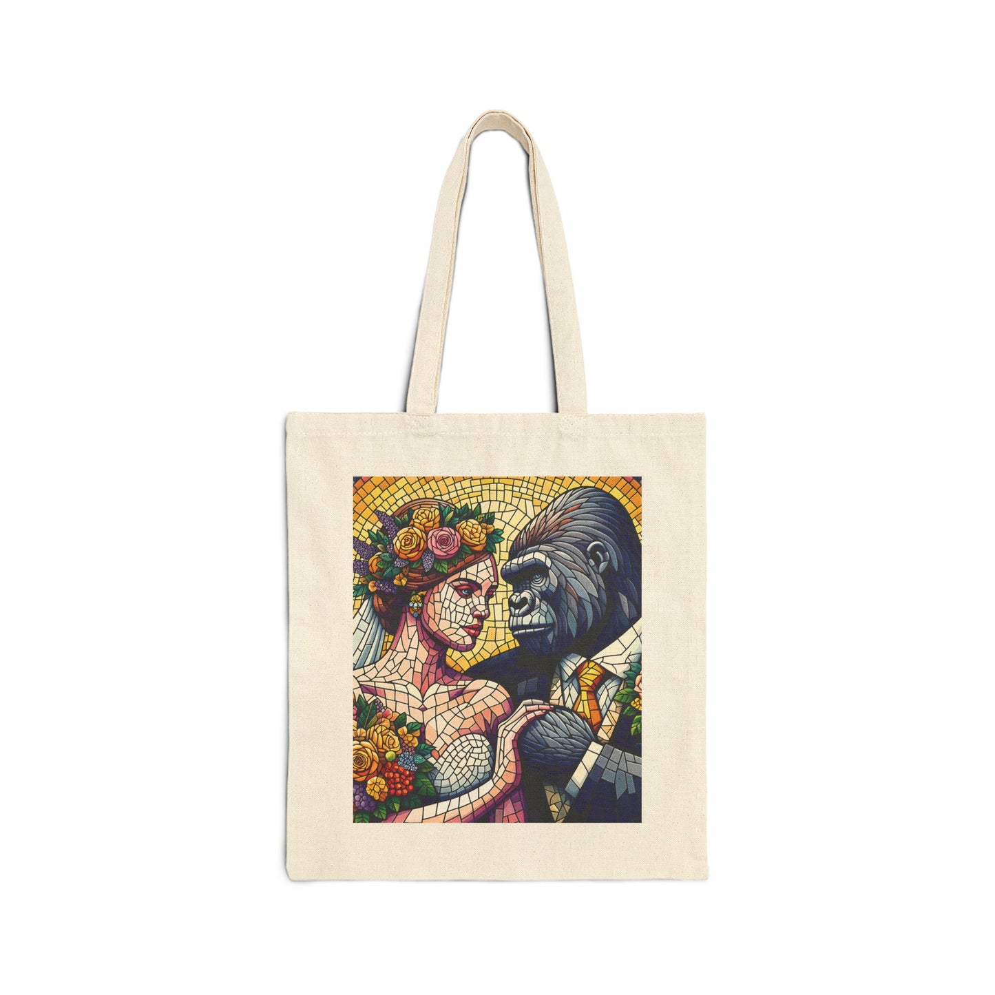 Mosaic Art Wedding Gorilla Canvas Tote Bag - Loving Couple
