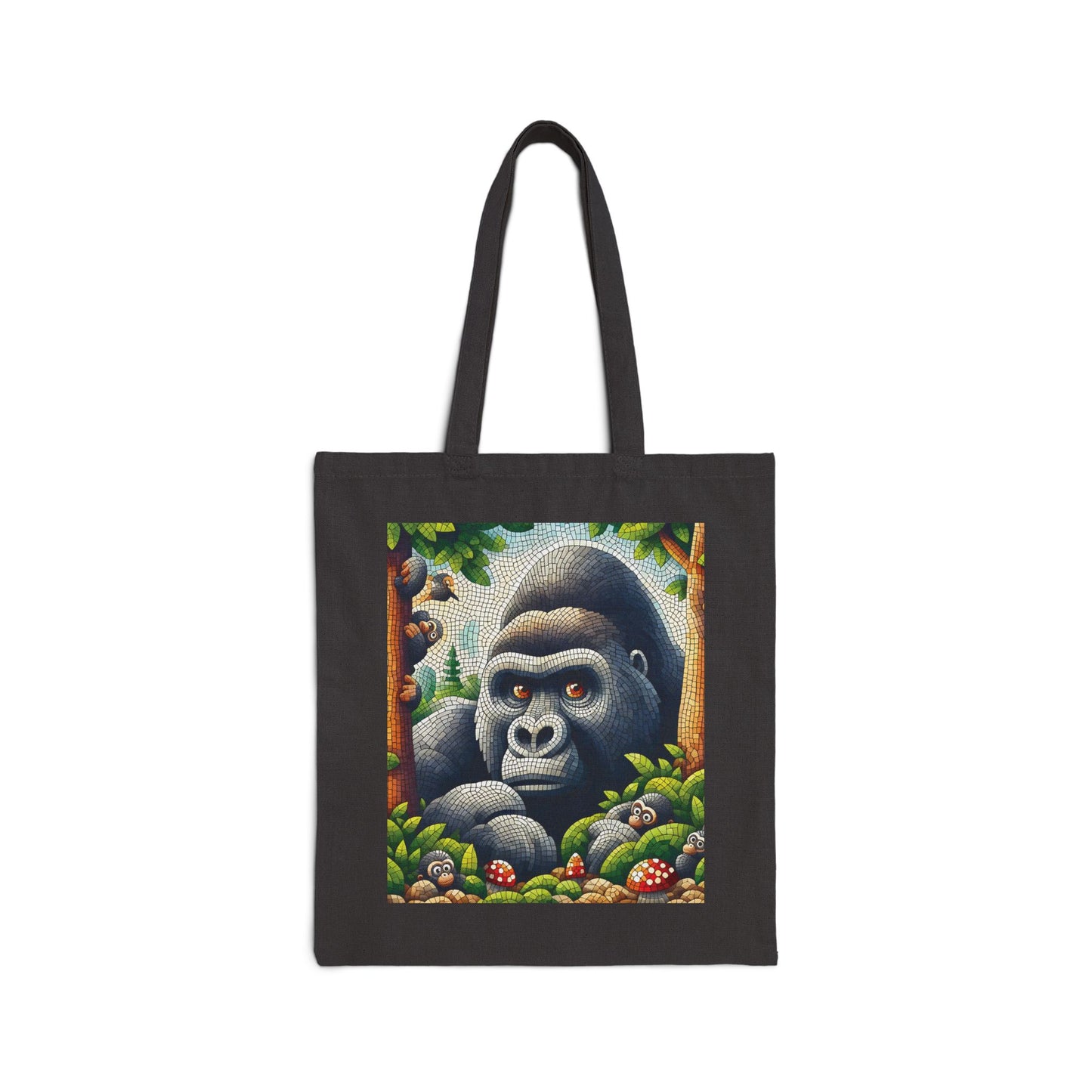 A captivating mosaic-style tote bag of a majestic gorilla in a vibrant jungle scene. This tote is a tribute to the beauty and mystery of the wild. Perfect gift for animal lovers, art enthusiasts, students and professionals seeking a stylish yet practical bag. BUY NOW! (SK Superb)