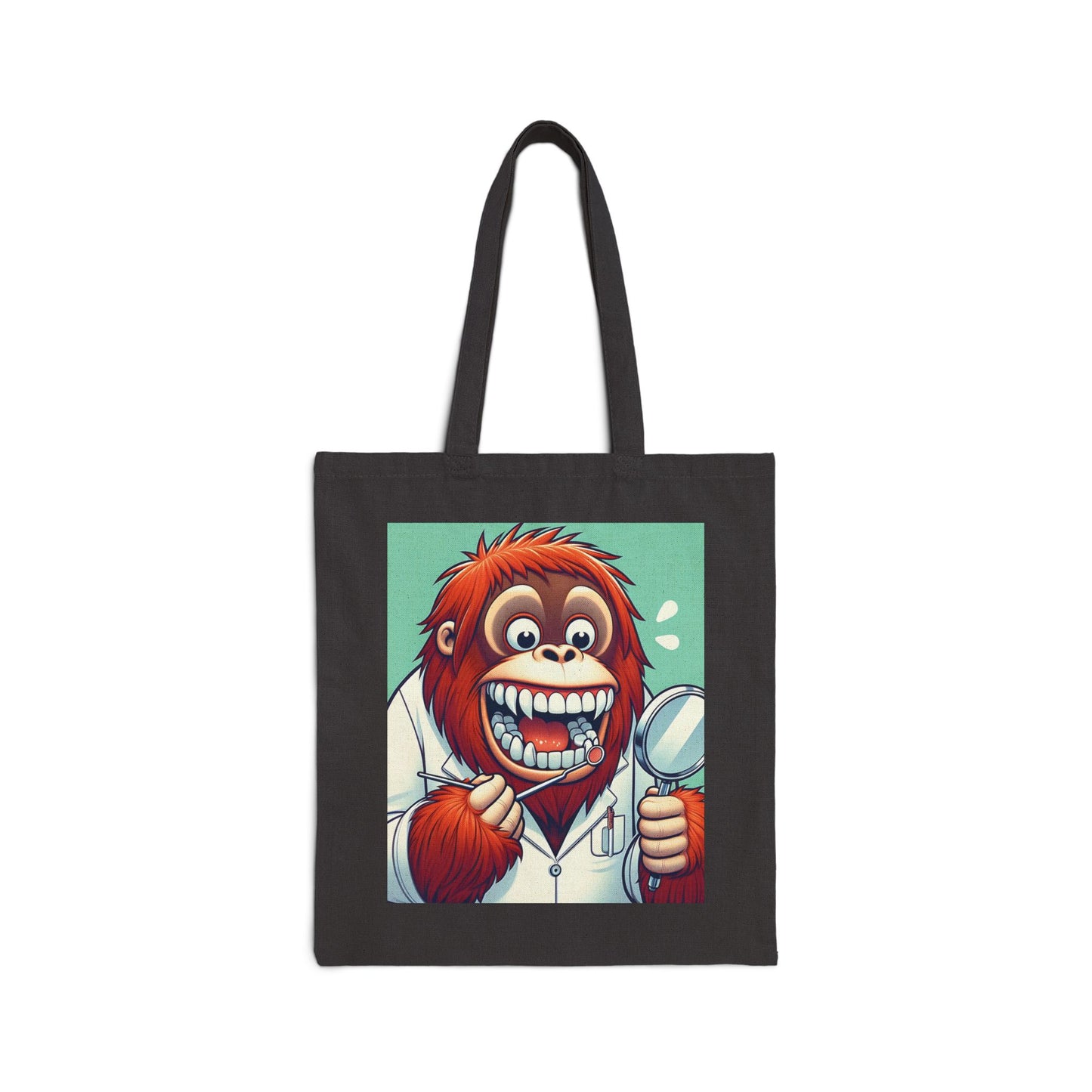 Meet your new favorite tote bag featuring a delightful and whimsical design of a gorilla dentist checking his own dental problem! This bag is both fun and functional. Ideal for animal lovers, dentists, and anyone who appreciates unique and eye-catching accessories. BUY NOW! (SK Superb)