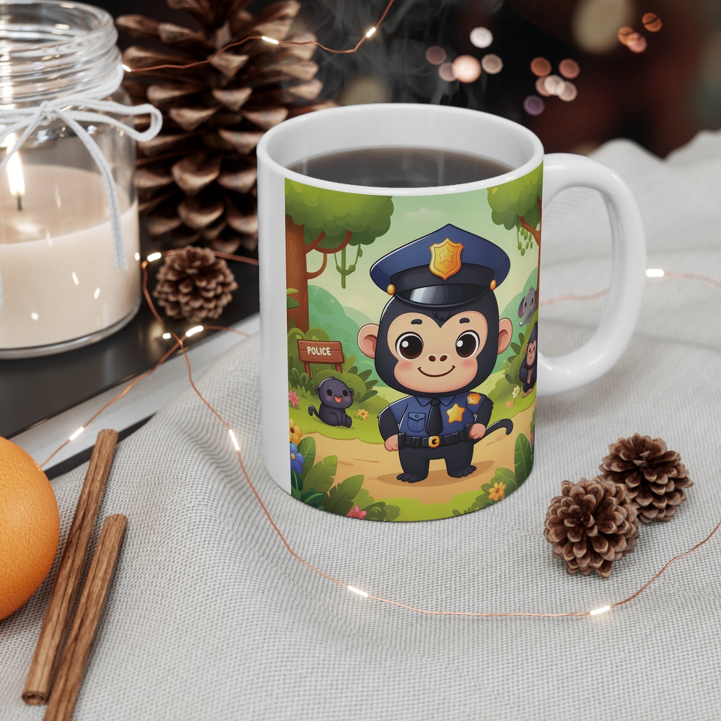 Cartoon Monkey Police Officer 11oz Mug – Inspiring Future Heroes