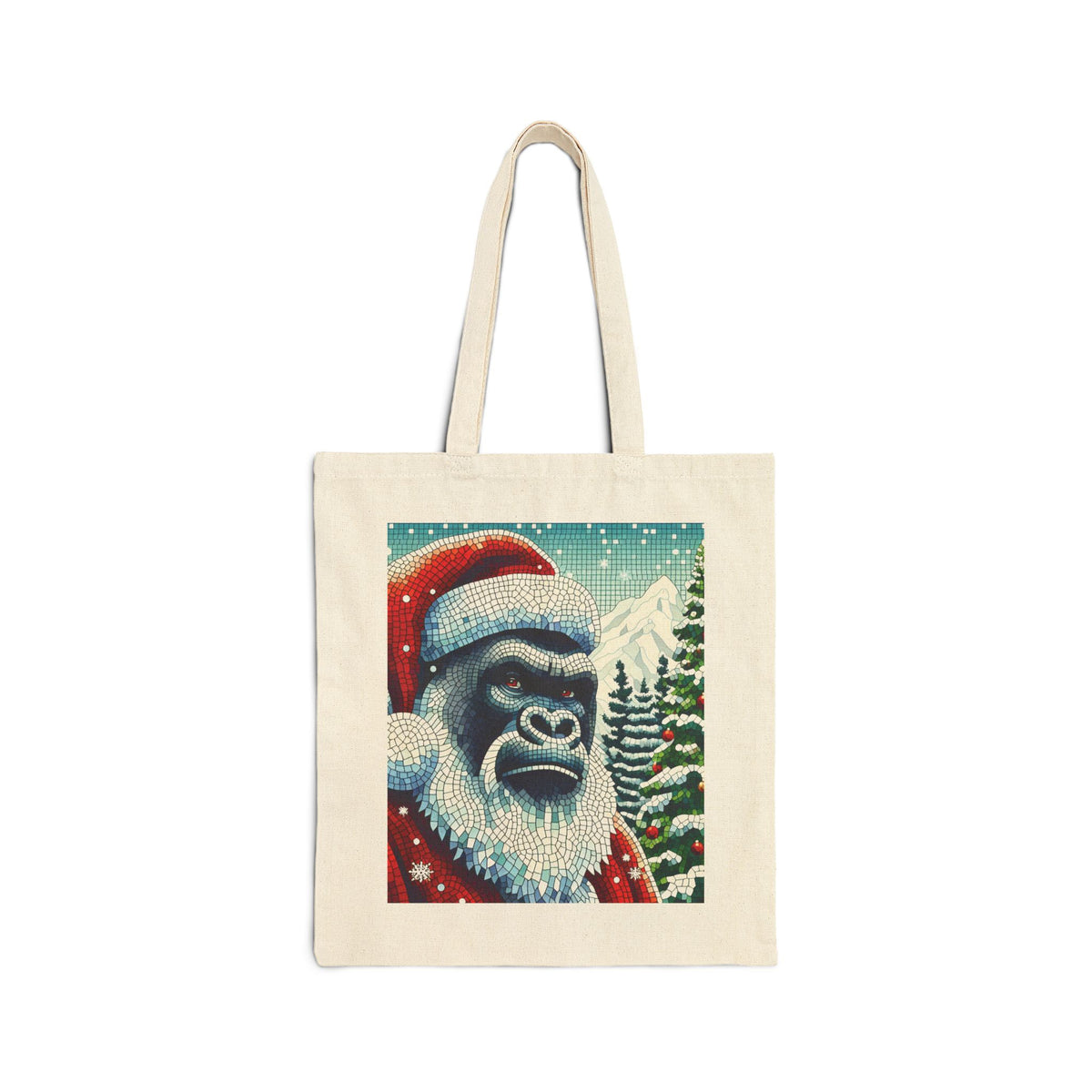 Add a touch of wild festivity to your holiday season with our mosaic style "Festive Gorilla Santa" Canvas Tote Bag. Perfect for holiday shopping, gift-giving, or everyday use, this tote bag is both stylish and functional. Carry the spirit of the season wherever you go! BUY NOW! (SK Superb)