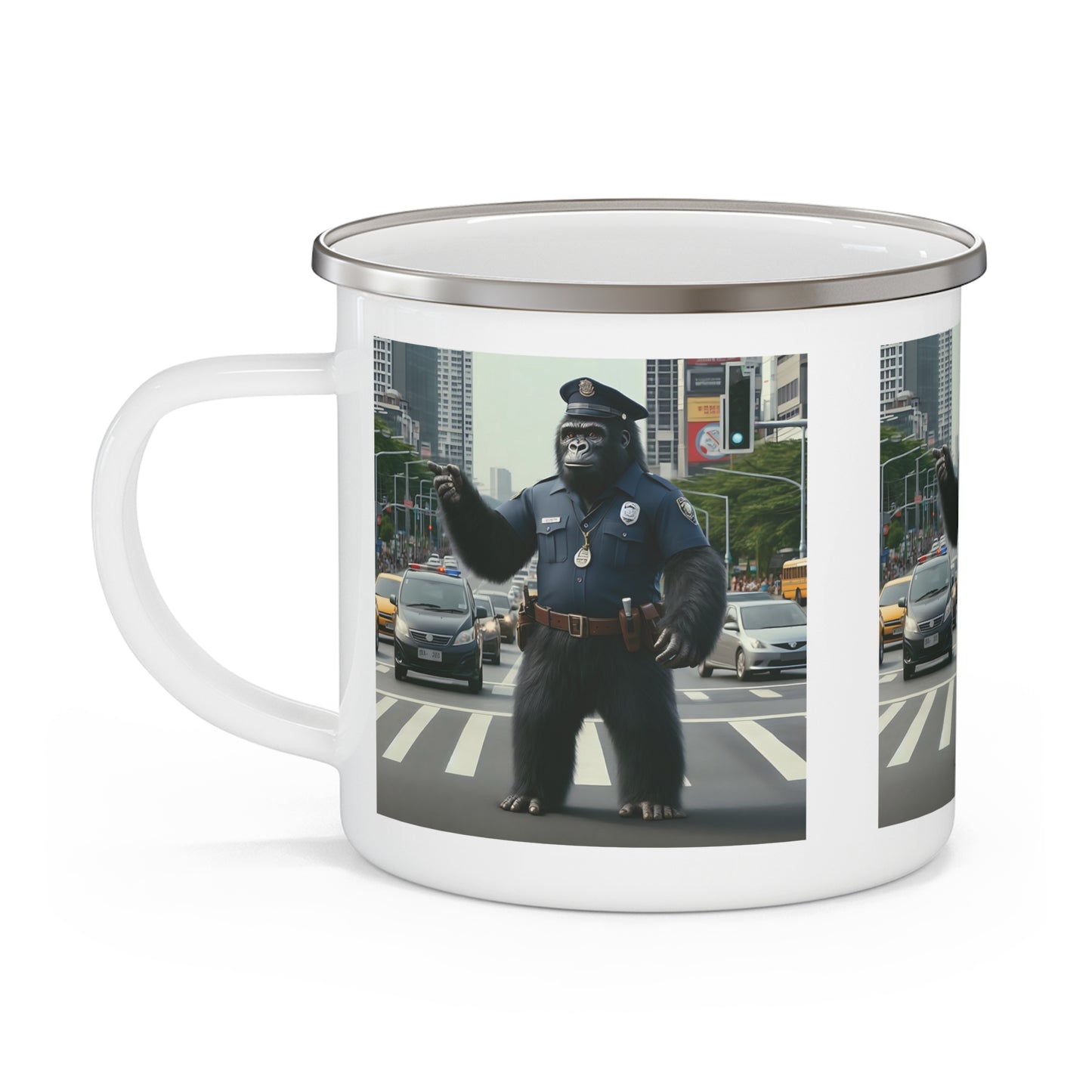 Fun Wildlife Gorilla Traffic Cop Enamel Camping Mug