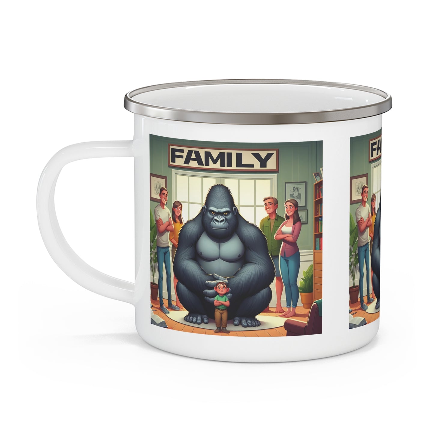 Cartoon Art Gorilla Human Family Enamel Camping Mug