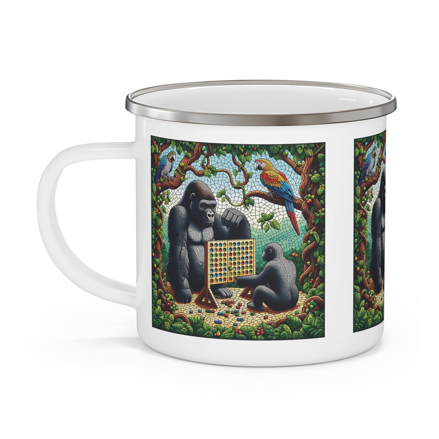 Mosaic Gorillas Playing Connect Four Enamel Camping Mug