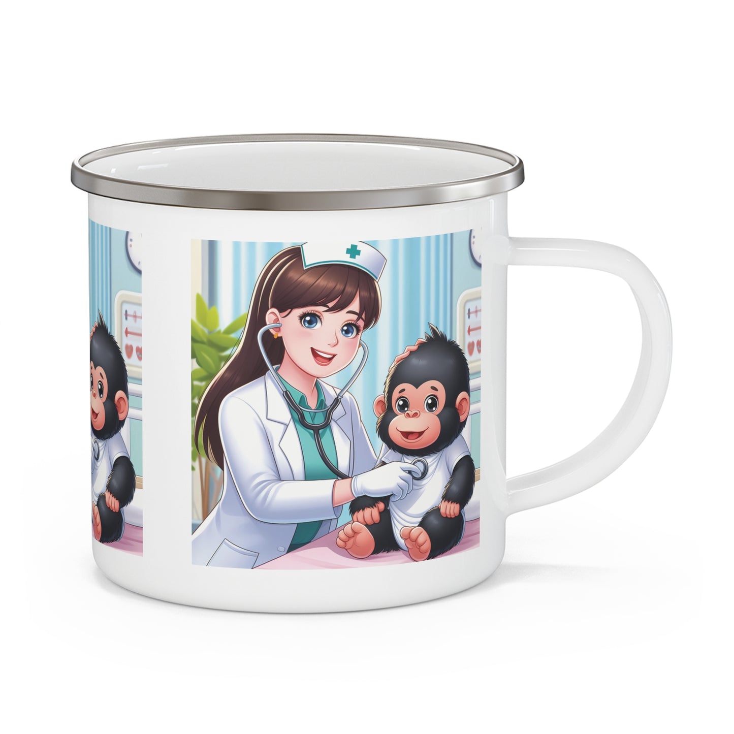 This delightful enamel camping mug features a fun design of a nurse and baby monkey, perfect for outdoor adventures, camping, hiking, picnics and home use. Great as a unique gift for healthcare professionals, animal lovers, and outdoor enthusiasts. BUY NOW! (SK Superb)