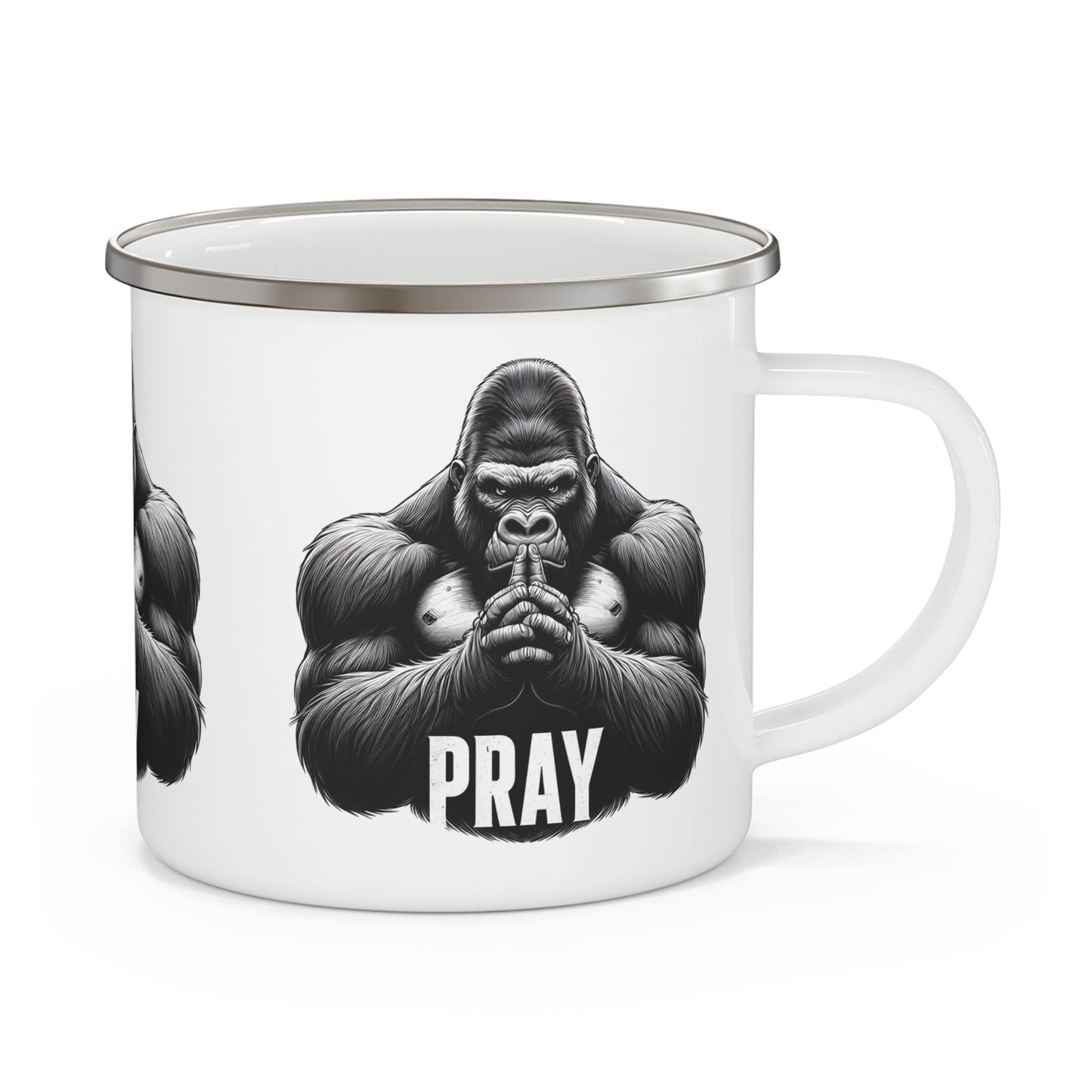 Our Inspirational and functional Gorilla "Pray" Enamel Camping Mug is for those who seek motivation and strength in their daily lives. This mug is a perfect companion for your outdoor adventures, camping trips, travel or cozy moments at home. Ideal gift for friends and family. BUY NOW! (SK Superb)