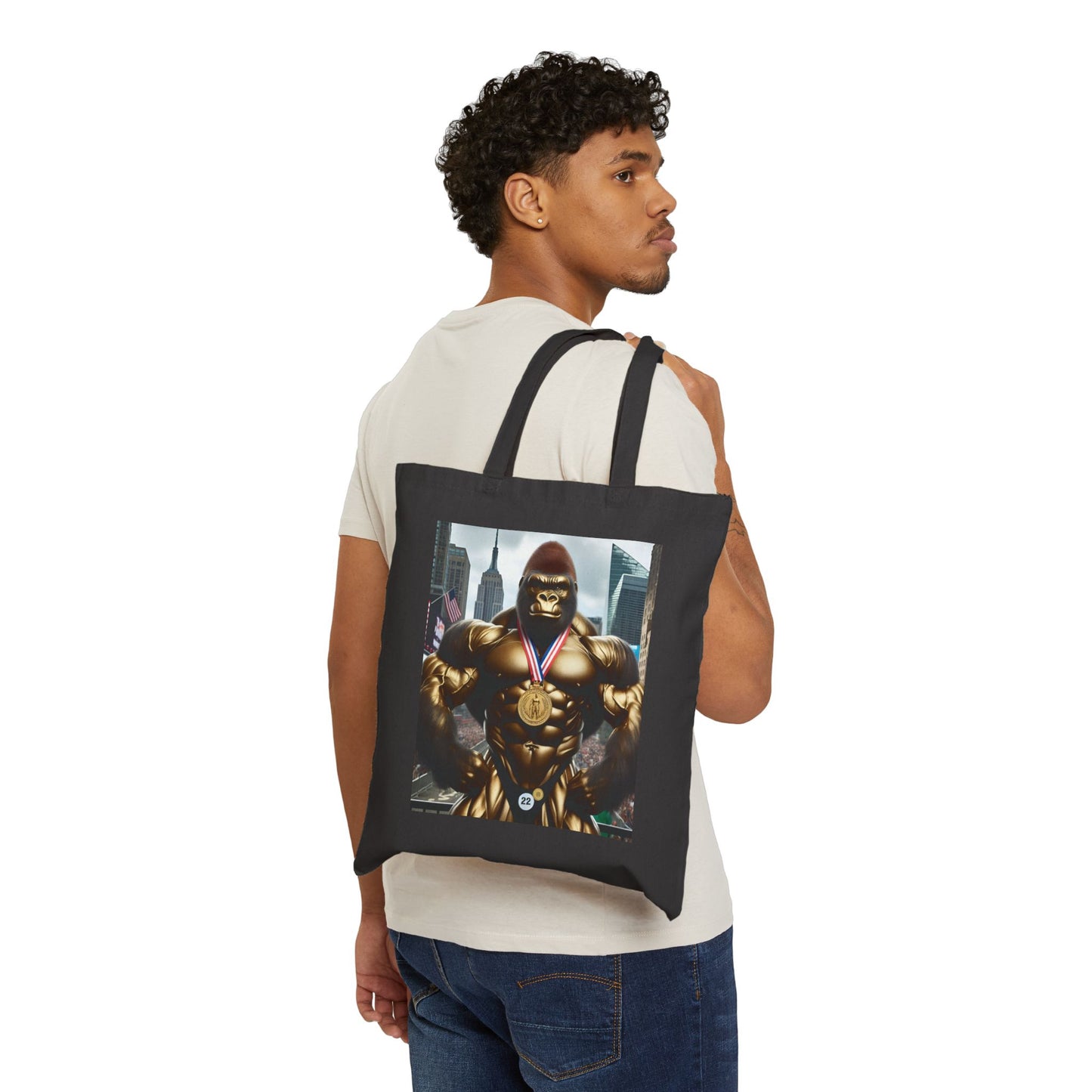 Gold Medal Muscular Bodybuilder Gorilla Canvas Tote Bag - Animal/Gym Lover