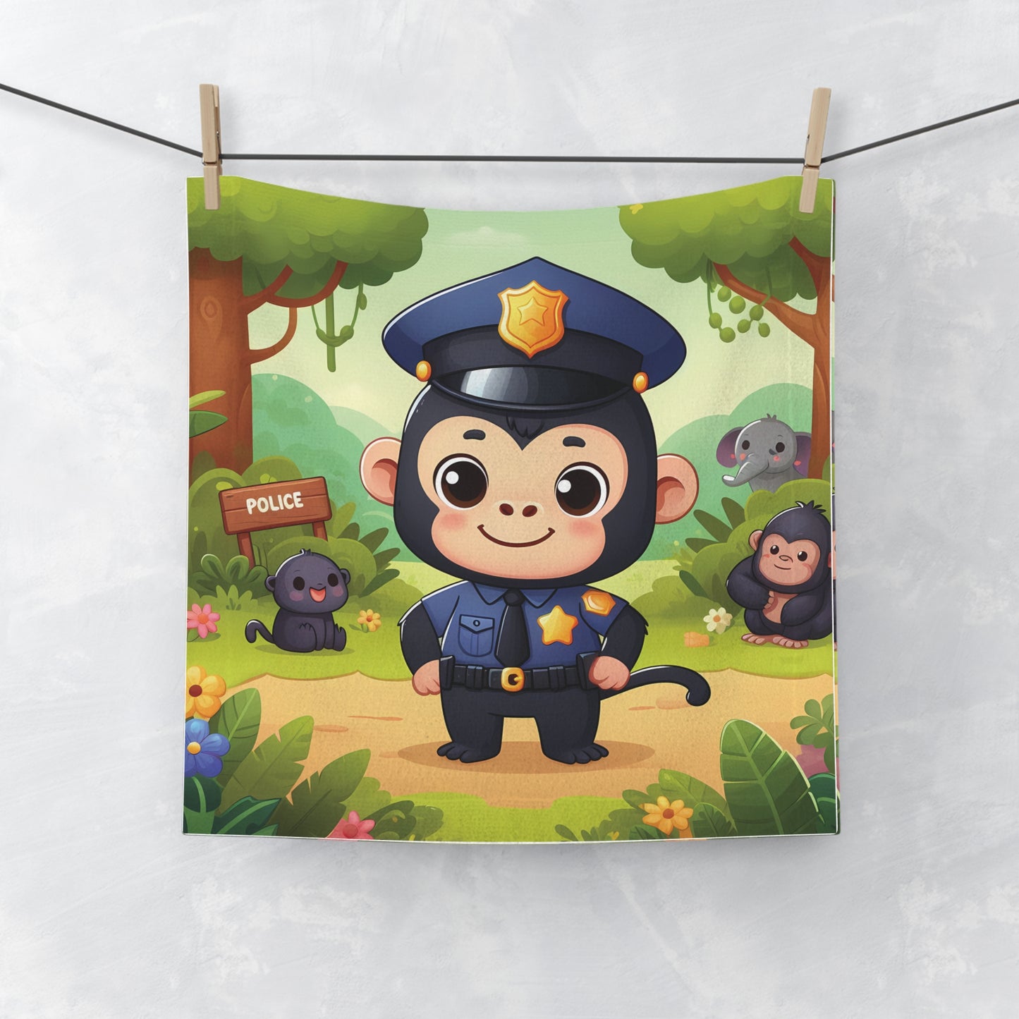Introduce your little ones to the world of law enforcement with our adorable "Kids' Cartoon Police Officer Monkey Face Towel". This towel is perfect for inspiring kids to become future police officers. Ideal for kids' use, whether at home, the beach, or during playtime. BUY NOW! (SK Superb)