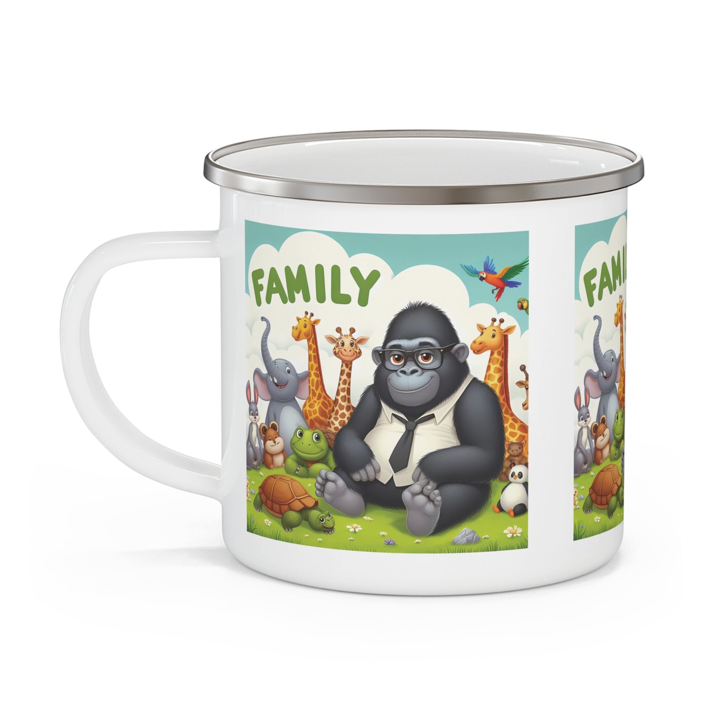 Family Cartoon Gorilla Fun Animals Enamel Camping Mug
