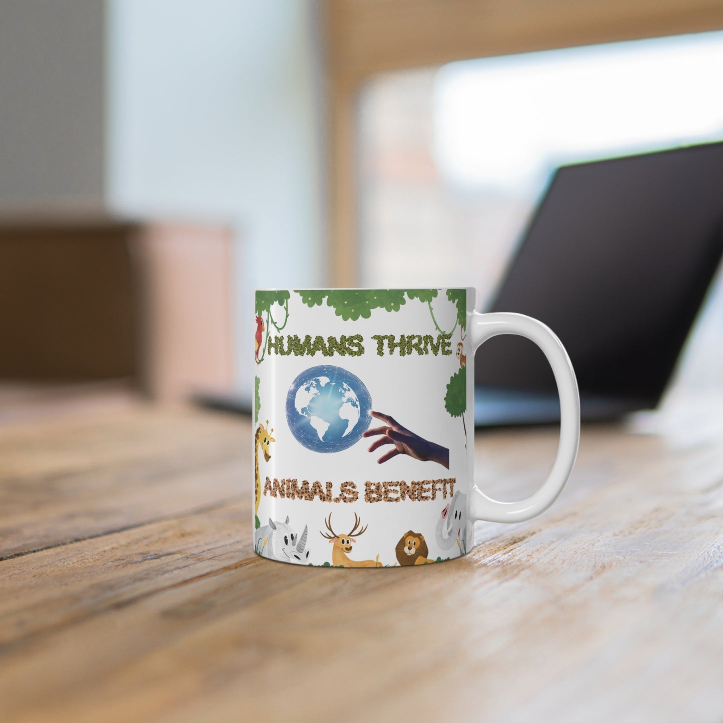 Humans Thrive, Animals Benefit 11oz Mug - Wildlife Conservation Gift