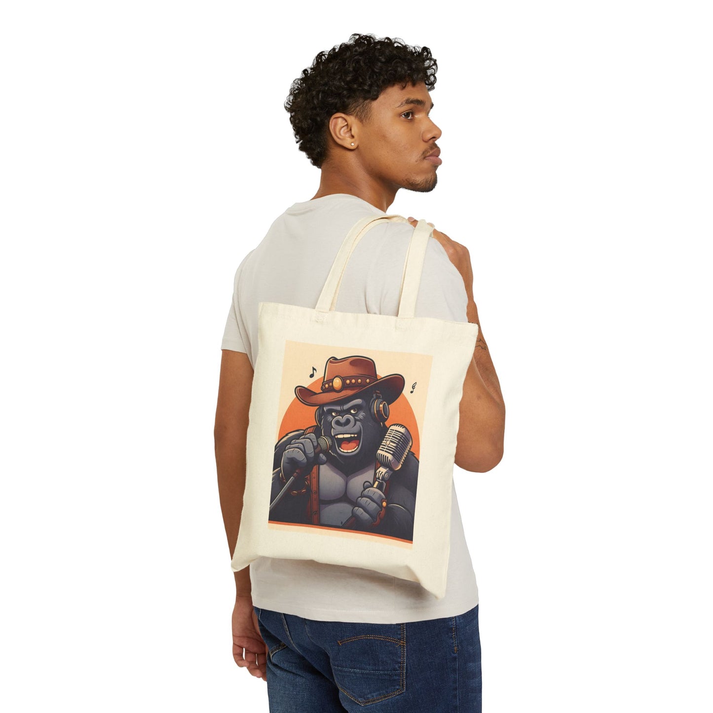 Canvas Tote Bag - Gorilla Cowboy Music Singer - Cartoon Animal Art