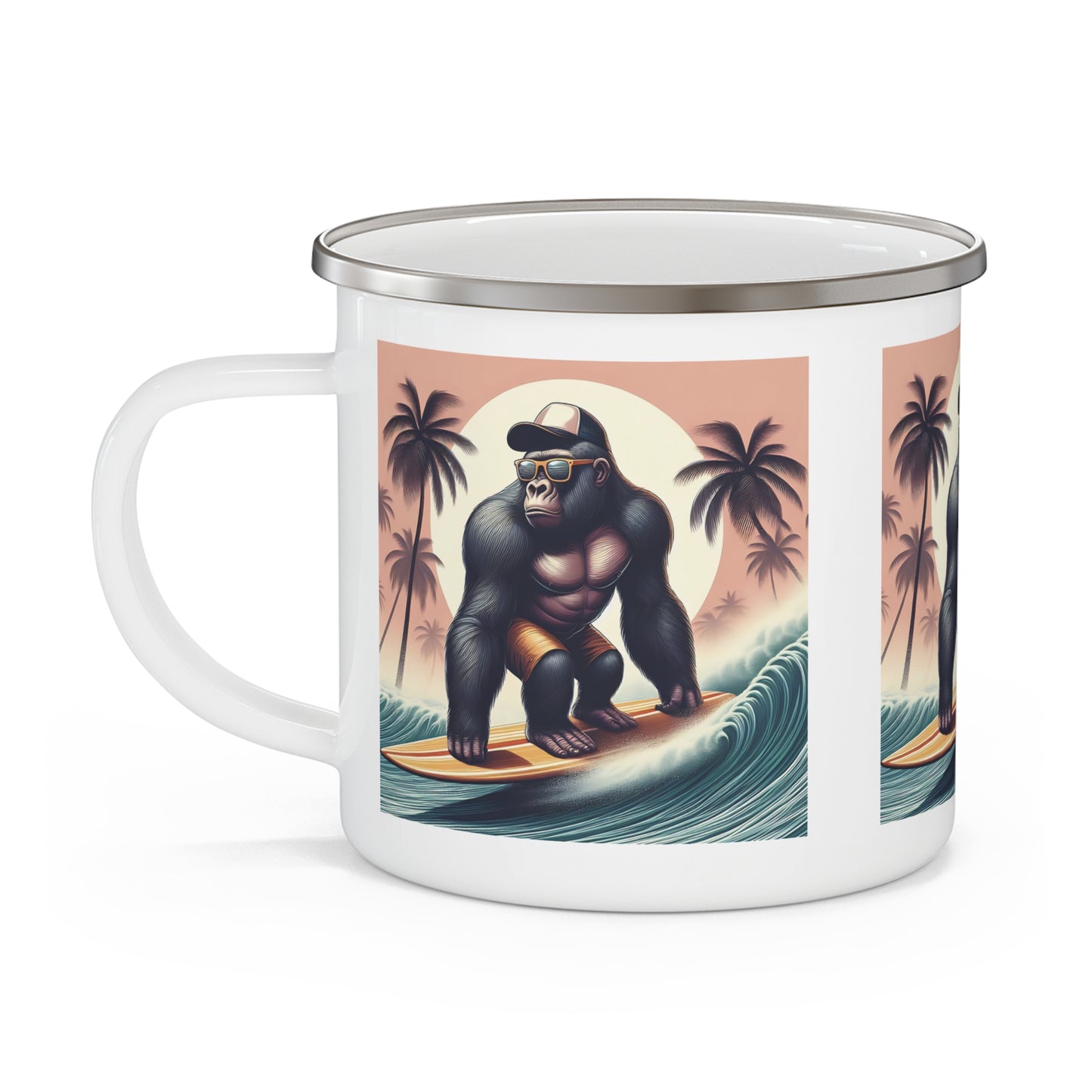 Adventurous Gorilla Surfer Enamel Camping Mug