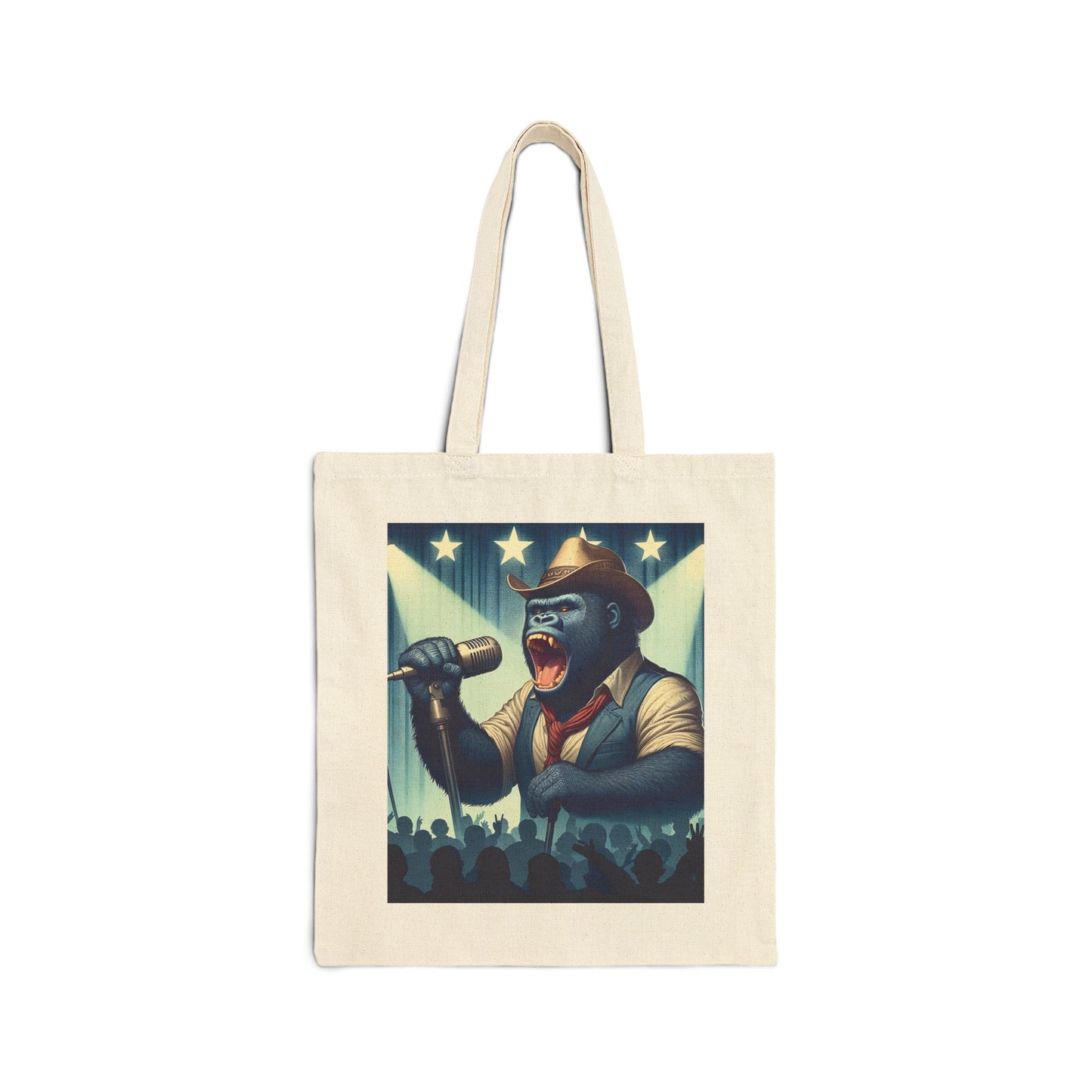 Unleash your inner performer with our "Glamorous Singing Gorilla" Canvas Tote Bag, reminiscent of a human pop star. Perfect accessory for music lovers and animal enthusiasts alike. This tote bag is ideal for everyday use: shopping, gym, travel, and more. BUY NOW! (SK Superb)