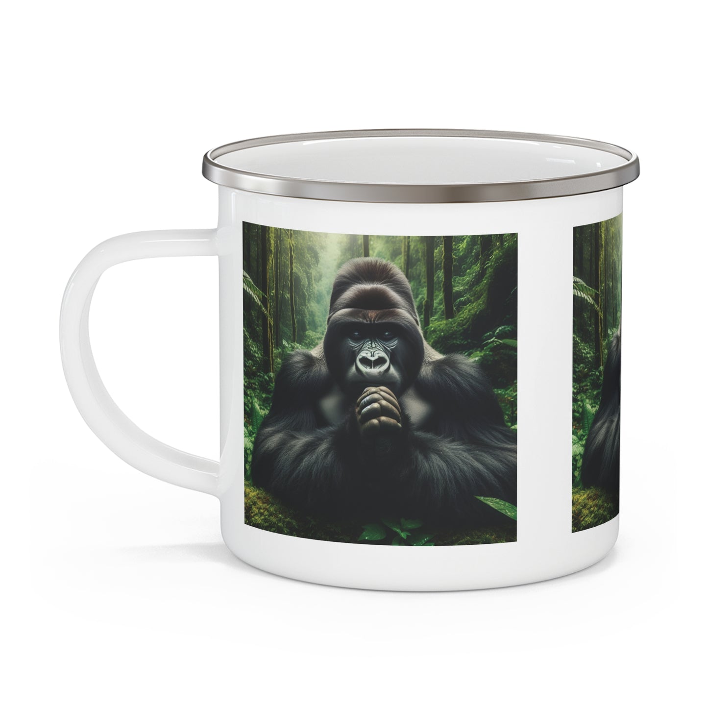 Spiritual Gorilla in Prayer Forest Enamel Camping Mug