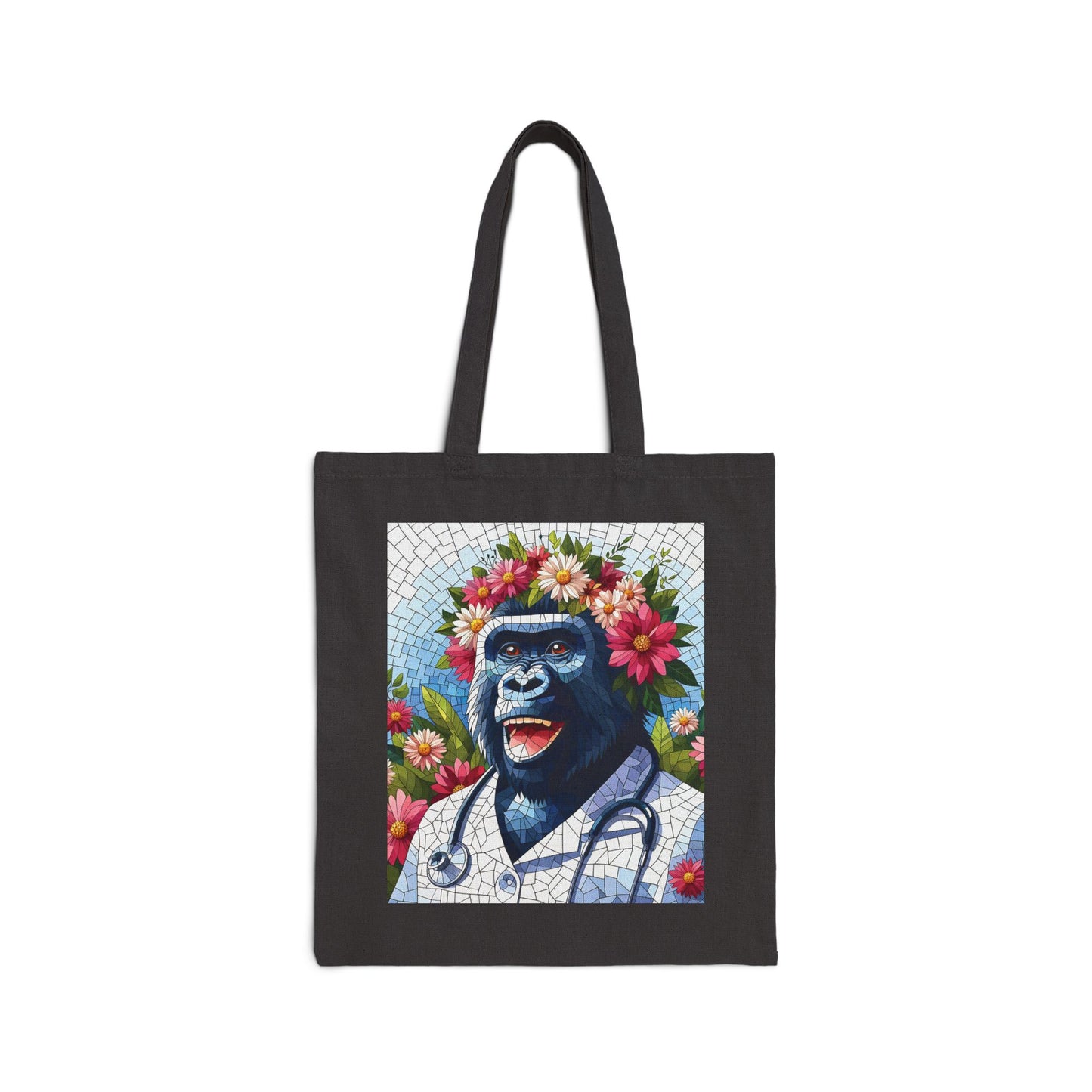 Add a touch of creativity and functionality to your everyday life with our whimsy "Mosaic Gorilla Nurse" Canvas Tote Bag, a blend of art and utility! Perfect for those who appreciate art, wildlife, and the medical profession. Ideal gift for nurse, animal lover, or art enthusiast, for any occasion. BUY NOW! (SK Superb)