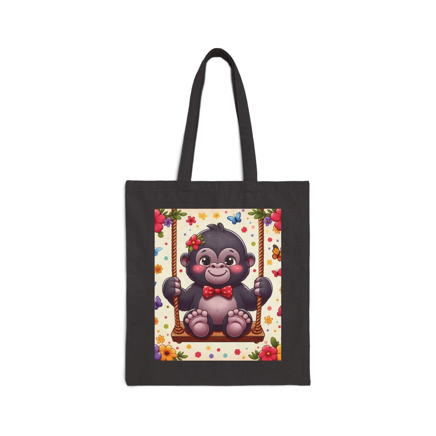 Brighten up your day with our charming canvas tote bag featuring an adorable gorilla on a swing! Perfect Gift: Ideal for animal lovers, nature enthusiasts, or anyone who appreciates cute and unique designs. BUY NOW! (SK Superb)