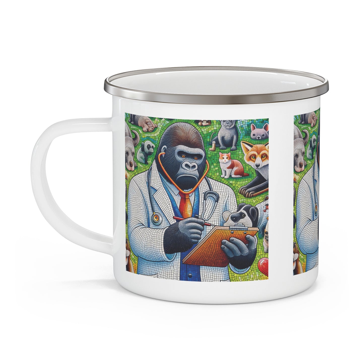 Mosaic Doctor Gorilla Veterinarian Enamel Camping Mug