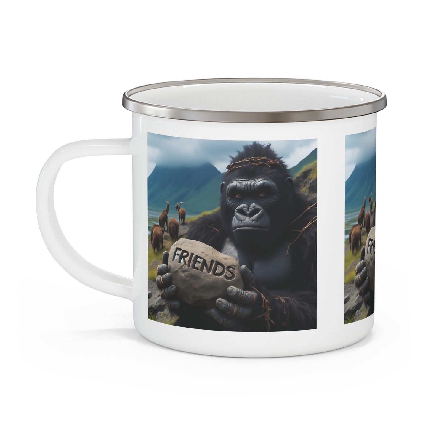 Gorilla Wildlife Friendship Enamel Camping Mug