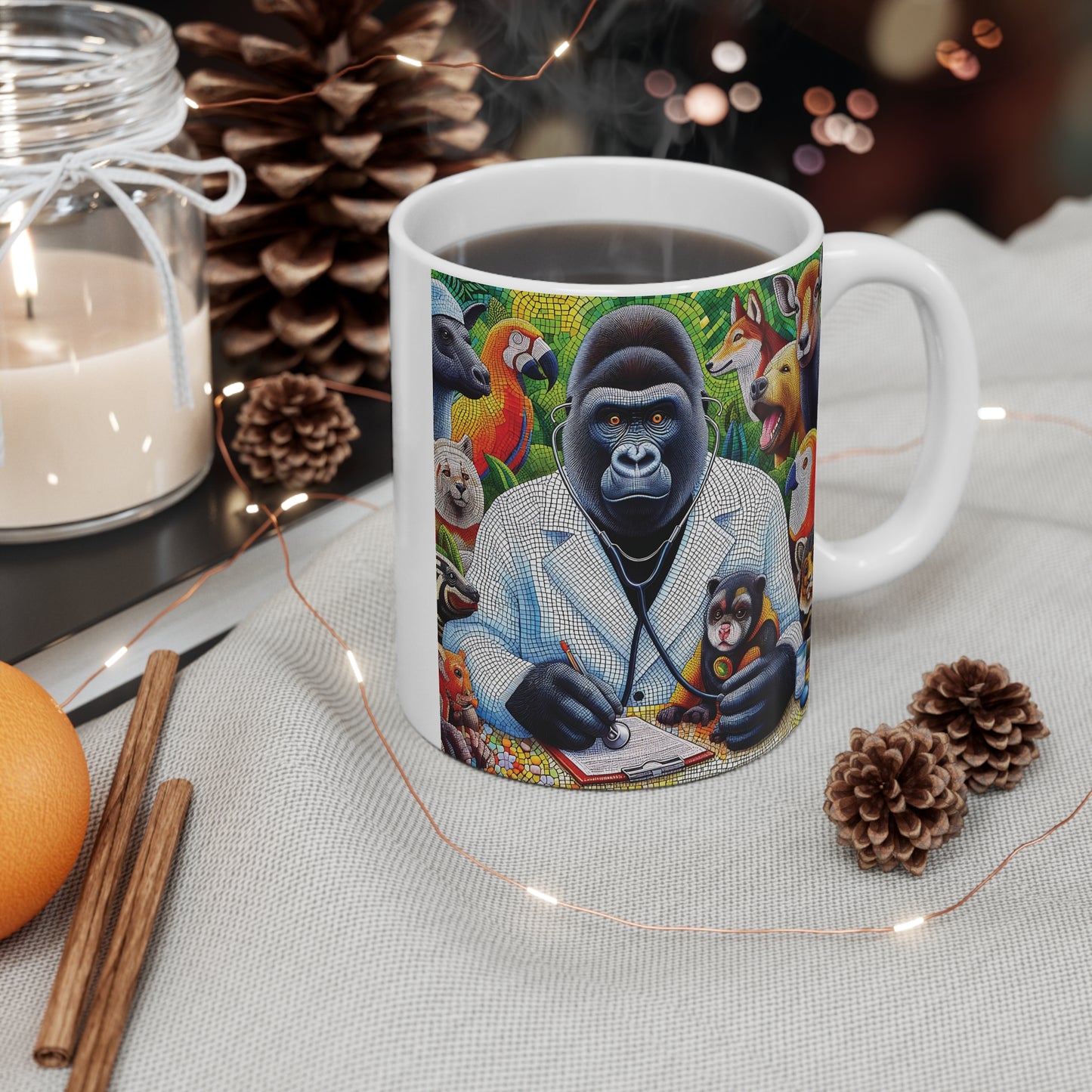Mosaic Art Gorilla Vet with Animal Friends 11oz Mug
