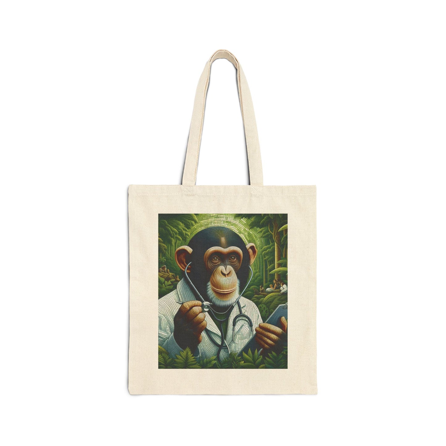 Our "Chimpanzee Doctor" Canvas Tote Bag is a perfect accessory for animal lovers and wildlife enthusiasts alike. Ideal for those who appreciate creative and whimsical art. A charming gift for animal lovers and medical professionals. BUY NOW! (SK Superb)