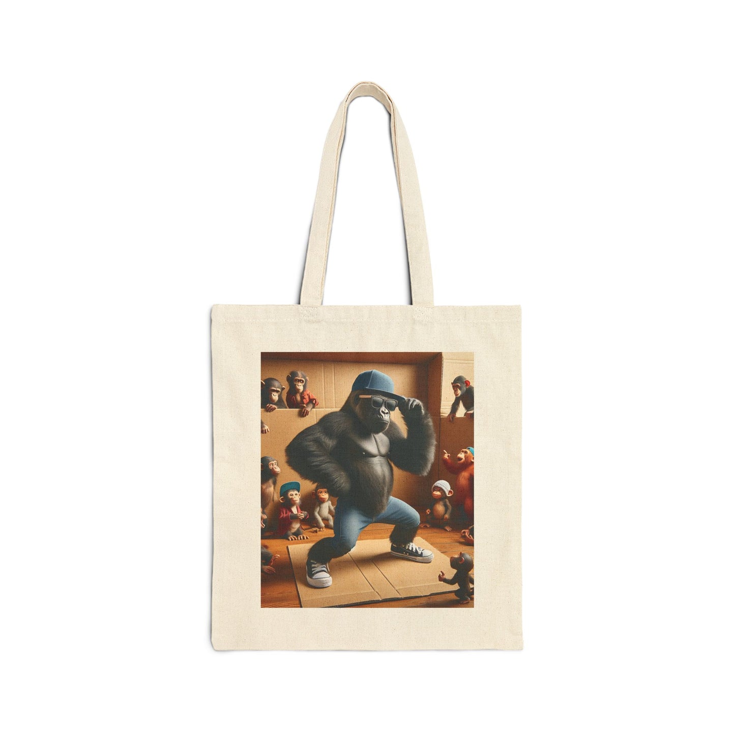 Our unique "Breakdancing Gorilla Canvas Tote Bag" is similar to human breakdancing, making this bag a delightful and humorous piece of art. A gift for animal lovers. Add a touch of fun and whimsy to your daily routine with this unique and charming canvas tote bag. BUY NOW! (SK Superb)