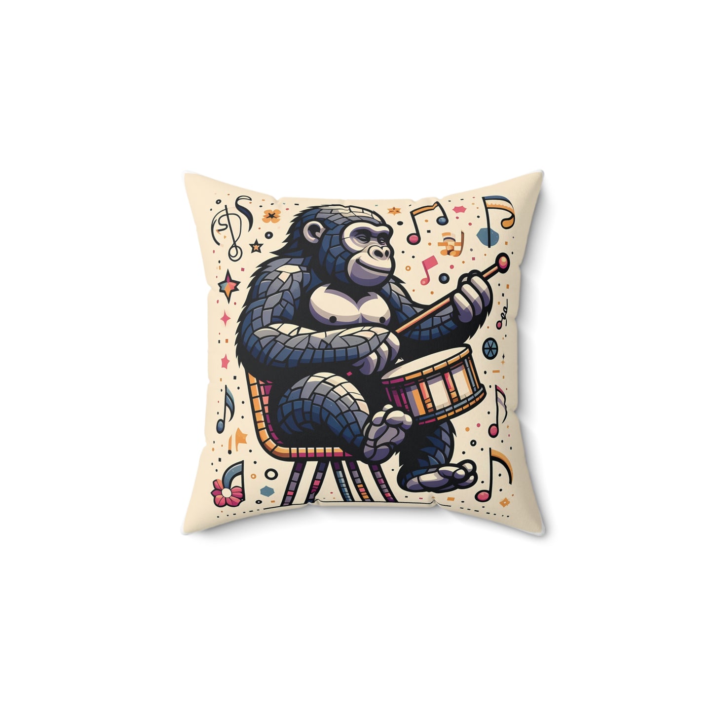 Bring the rhythm of music into your home with the "Musical Gorilla Drummer Pillow". A playful design of a gorilla playing the drums with colorful musical notes. Perfect for young drummers, music lovers and animal enthusiasts. A fun pillow for home decor and motivate your child’s musical journey. BUY now! (SK Superb)